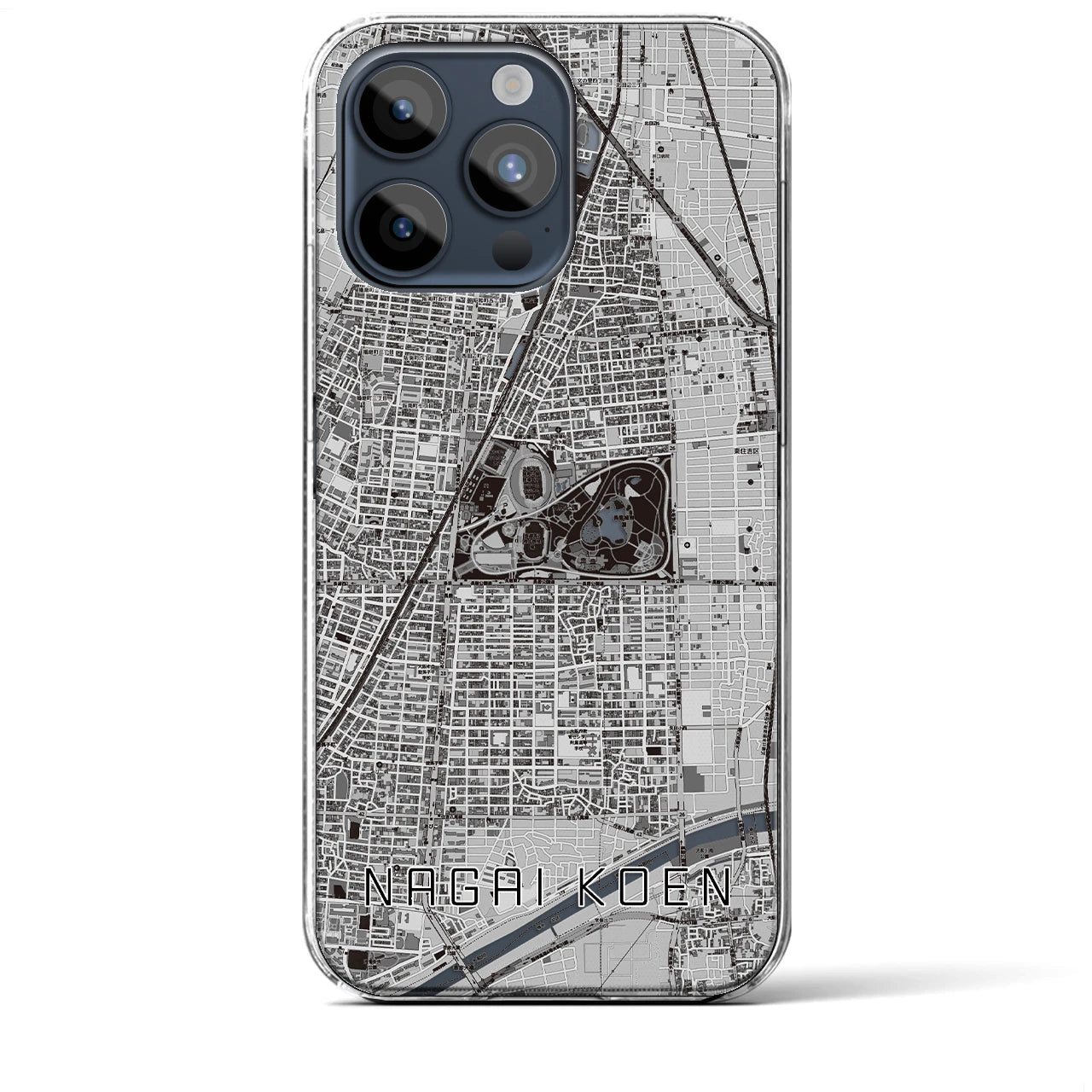 【長居公園(大阪府)】地図柄iPhoneケース(クリアタイプ)