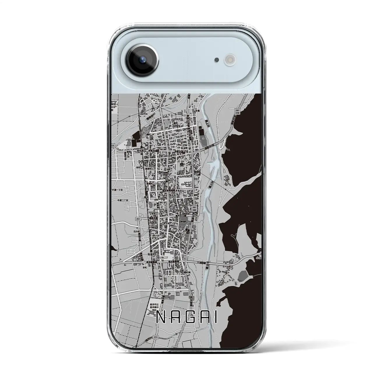 【長井(山形県)】地図柄iPhoneケース(クリアタイプ)モノトーン・iPhone 17 Pro Max 用