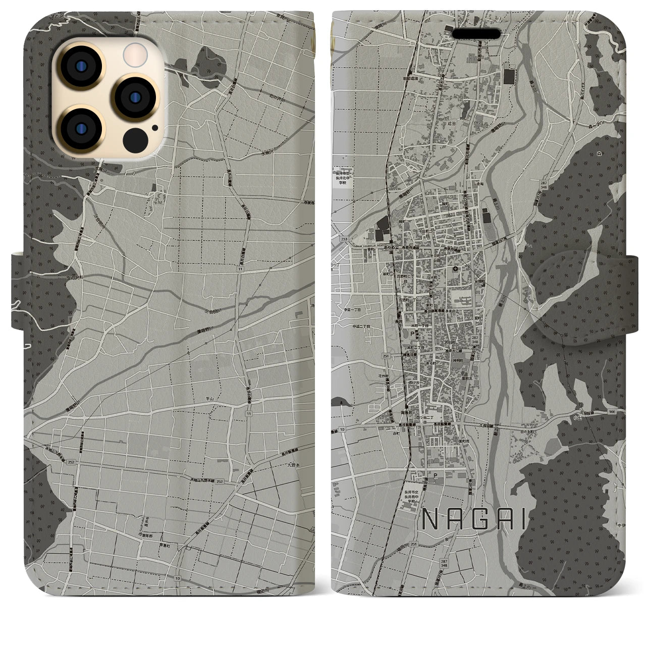 【長井(山形県)】地図柄iPhoneケース(手帳タイプ)