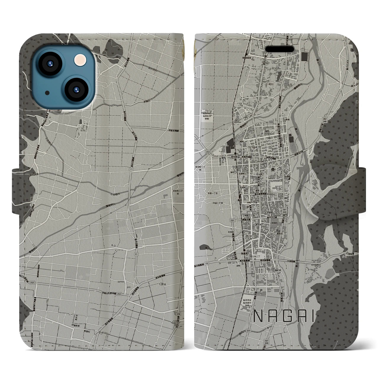 【長井(山形県)】地図柄iPhoneケース(手帳タイプ)