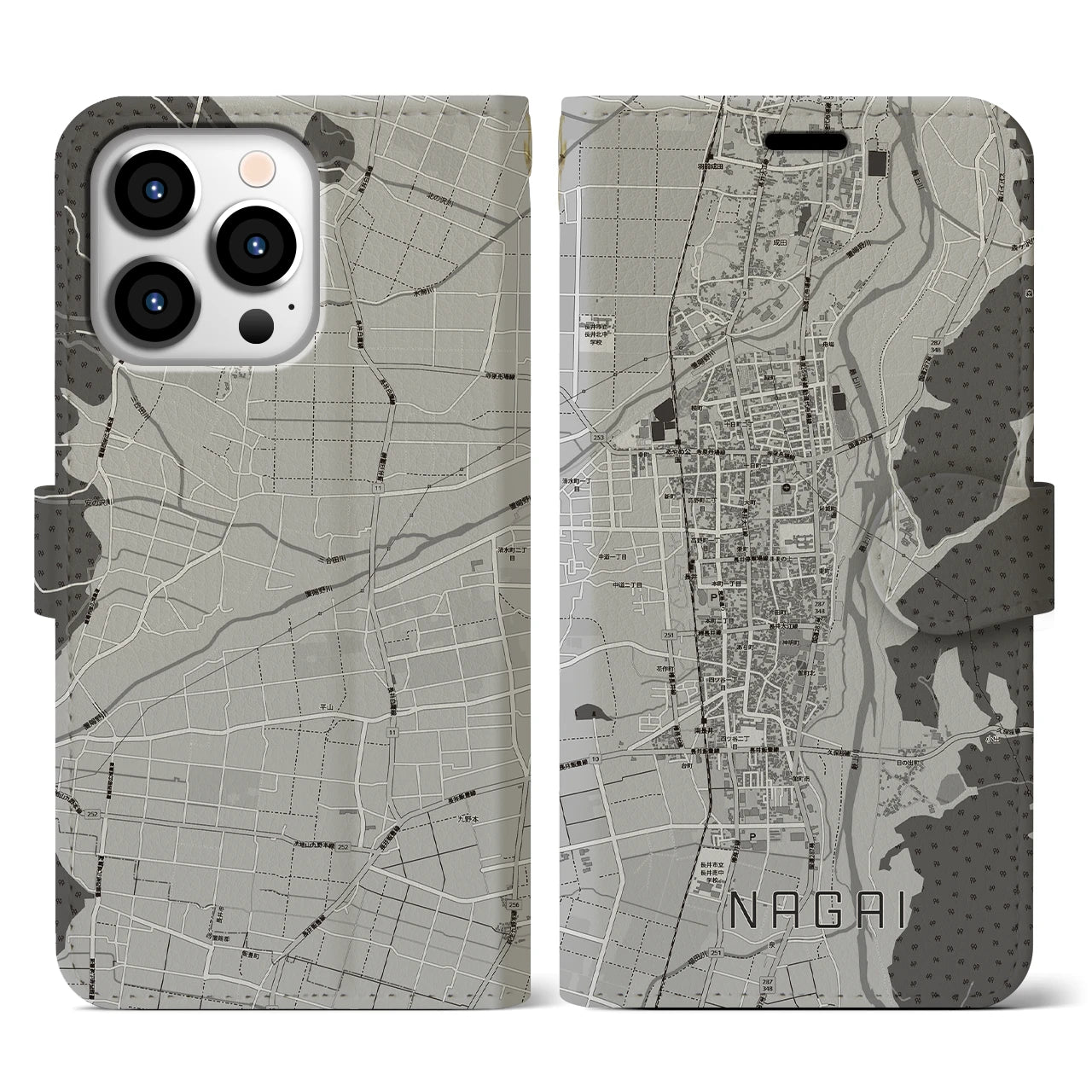 【長井(山形県)】地図柄iPhoneケース(手帳タイプ)