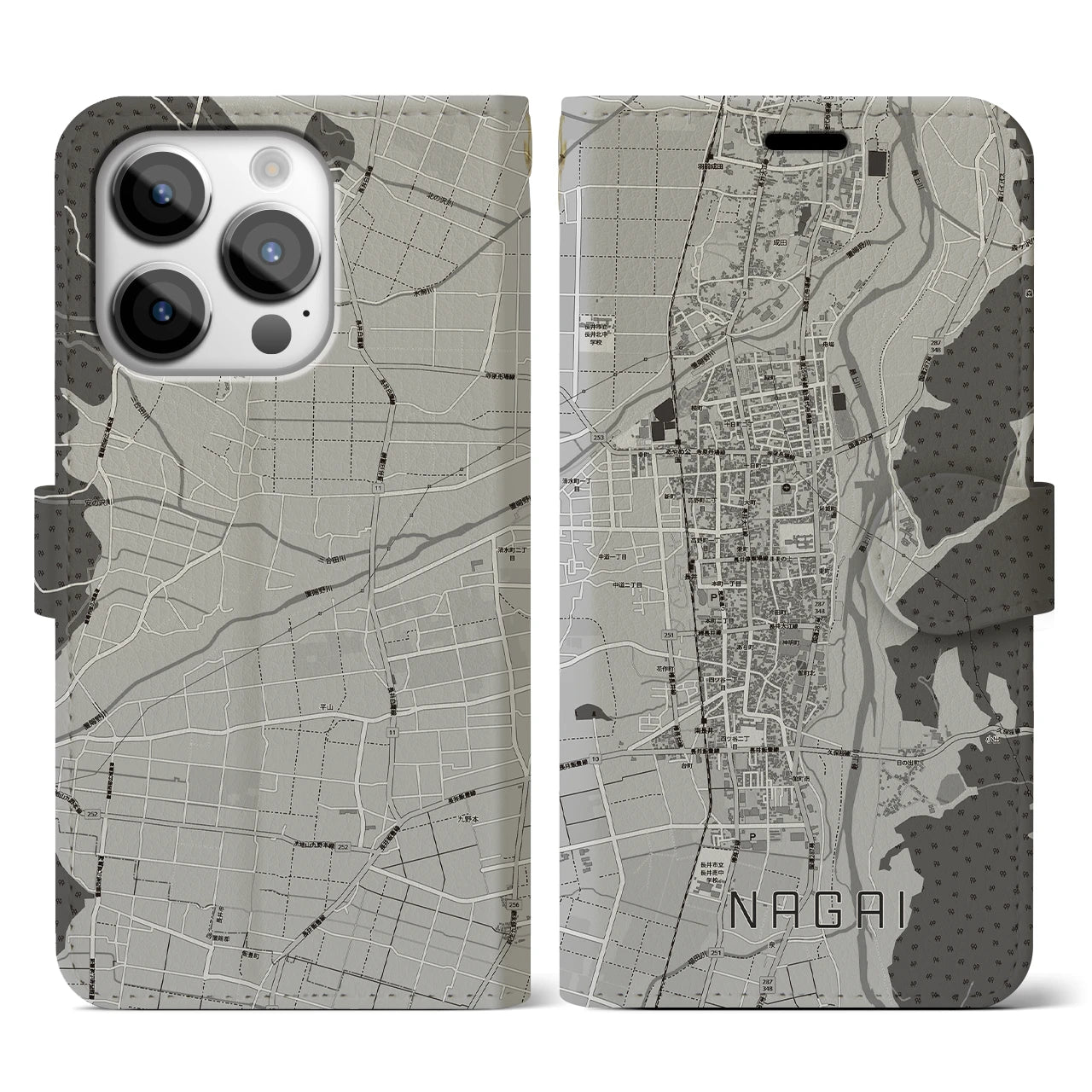 【長井(山形県)】地図柄iPhoneケース(手帳タイプ)