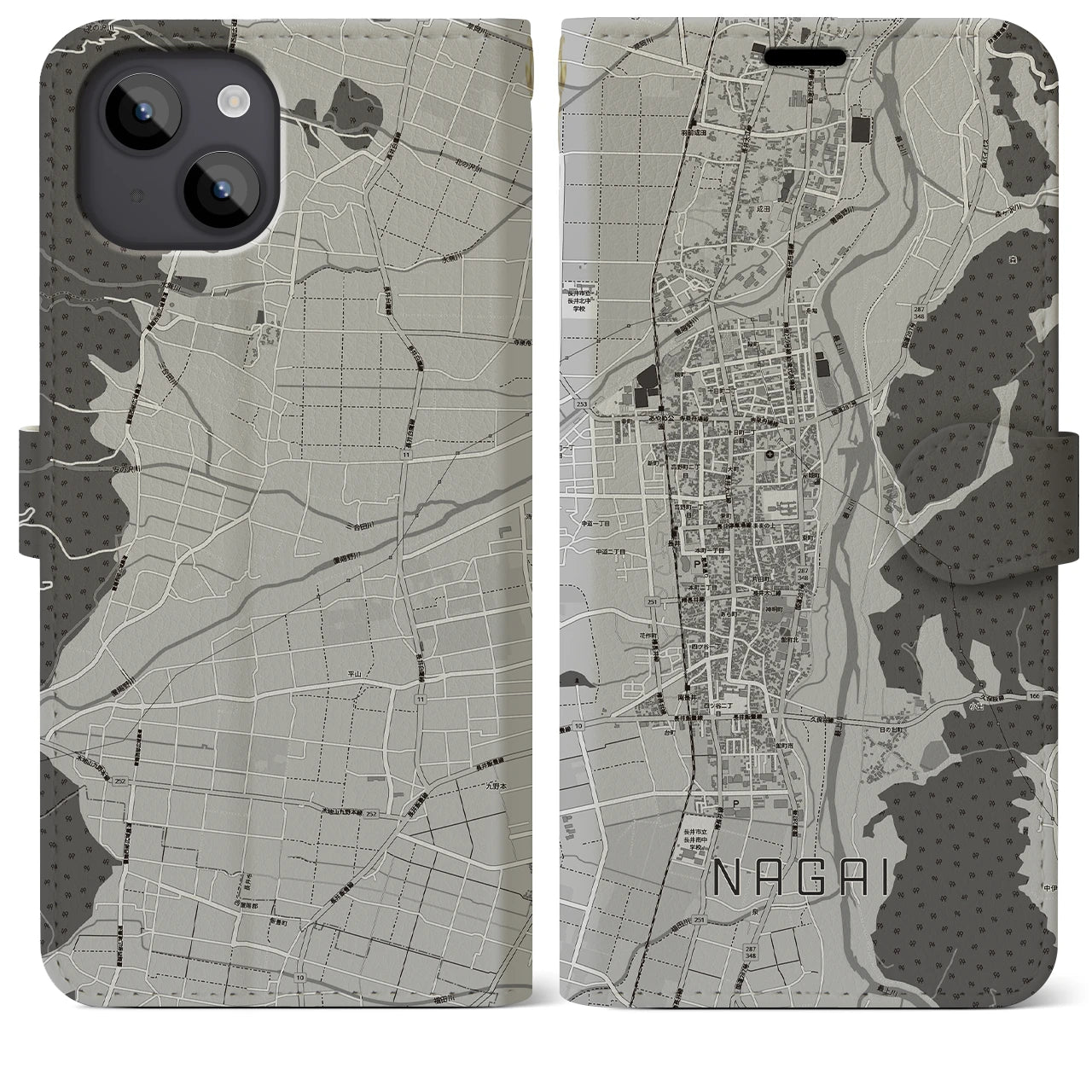 【長井(山形県)】地図柄iPhoneケース(手帳タイプ)