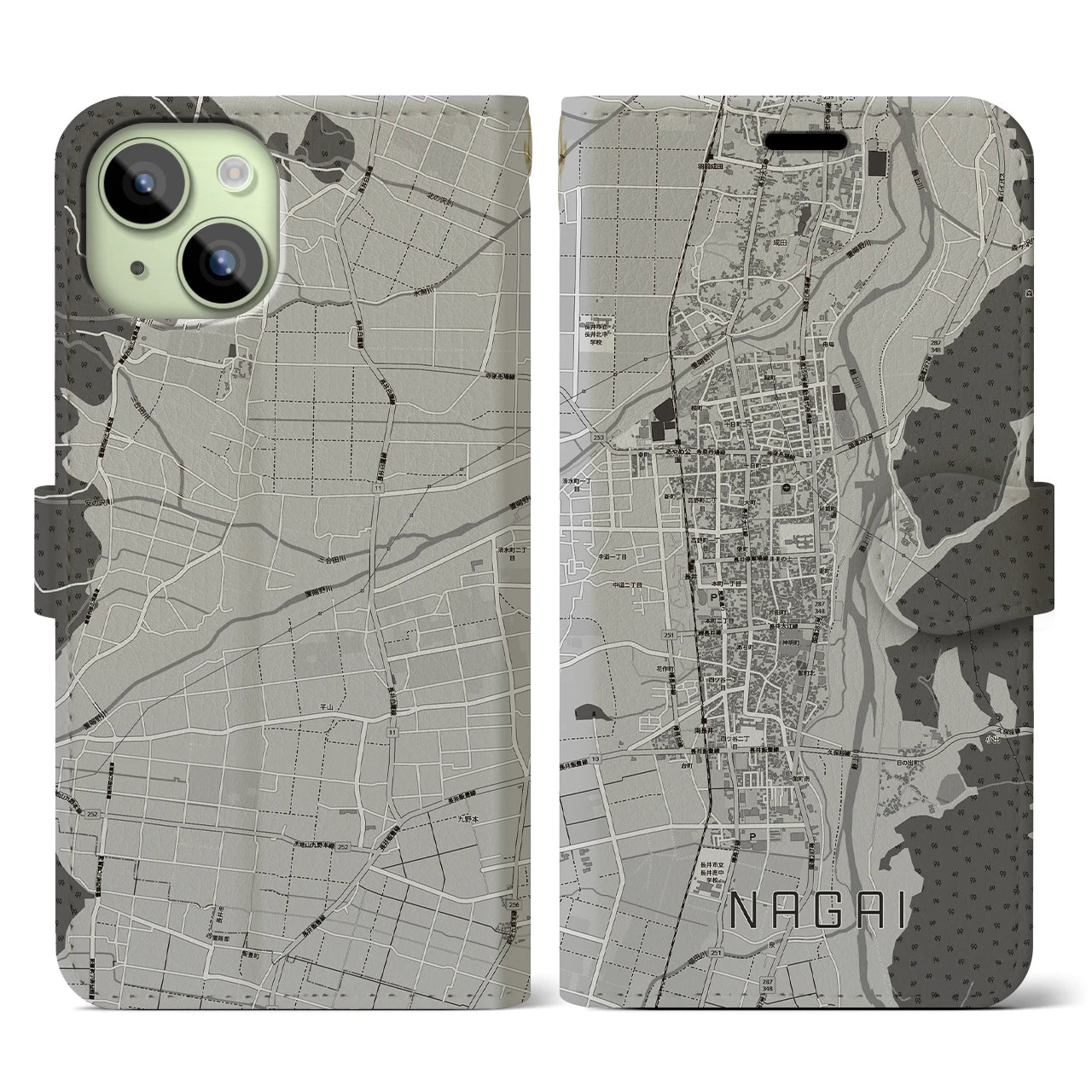 【長井(山形県)】地図柄iPhoneケース(手帳タイプ)