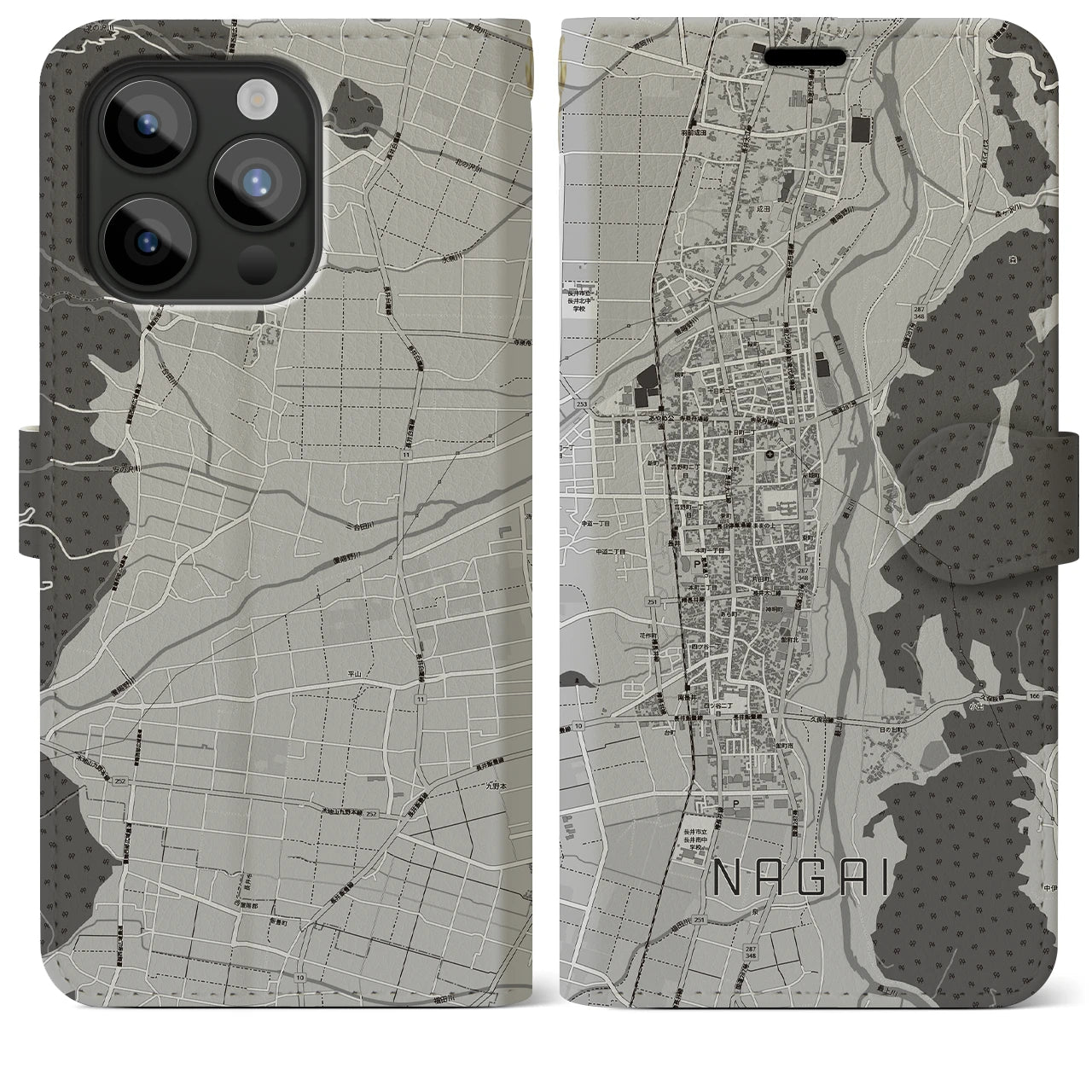 【長井(山形県)】地図柄iPhoneケース(手帳タイプ)