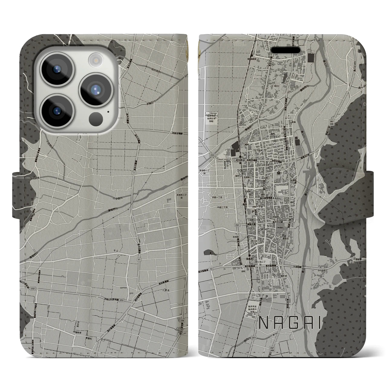 【長井(山形県)】地図柄iPhoneケース(手帳タイプ)