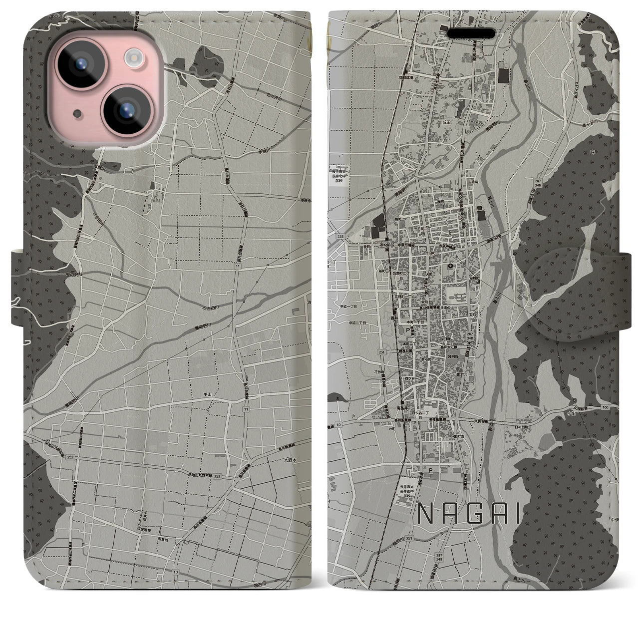 【長井(山形県)】地図柄iPhoneケース(手帳タイプ)