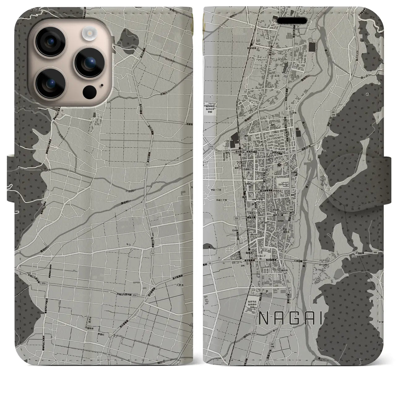 【長井(山形県)】地図柄iPhoneケース(手帳タイプ)