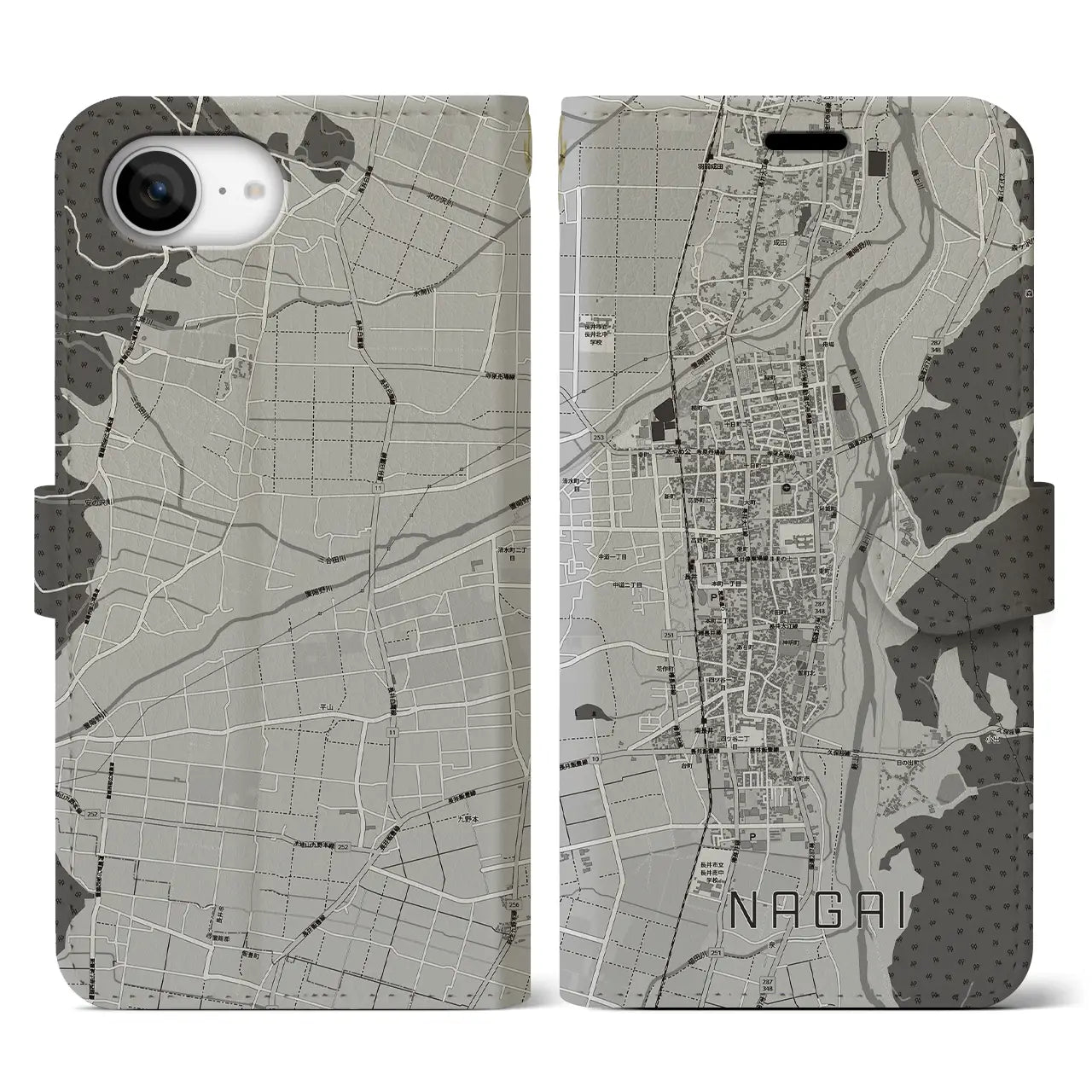 【長井(山形県)】地図柄iPhoneケース(手帳タイプ)