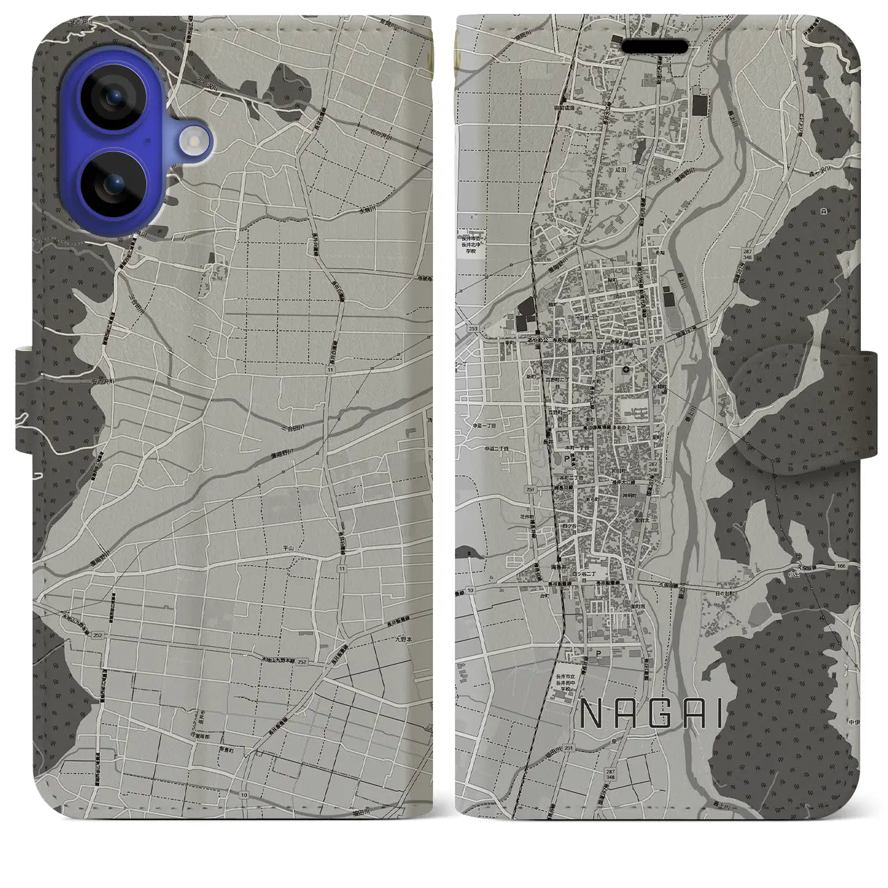 【長井(山形県)】地図柄iPhoneケース(手帳タイプ)