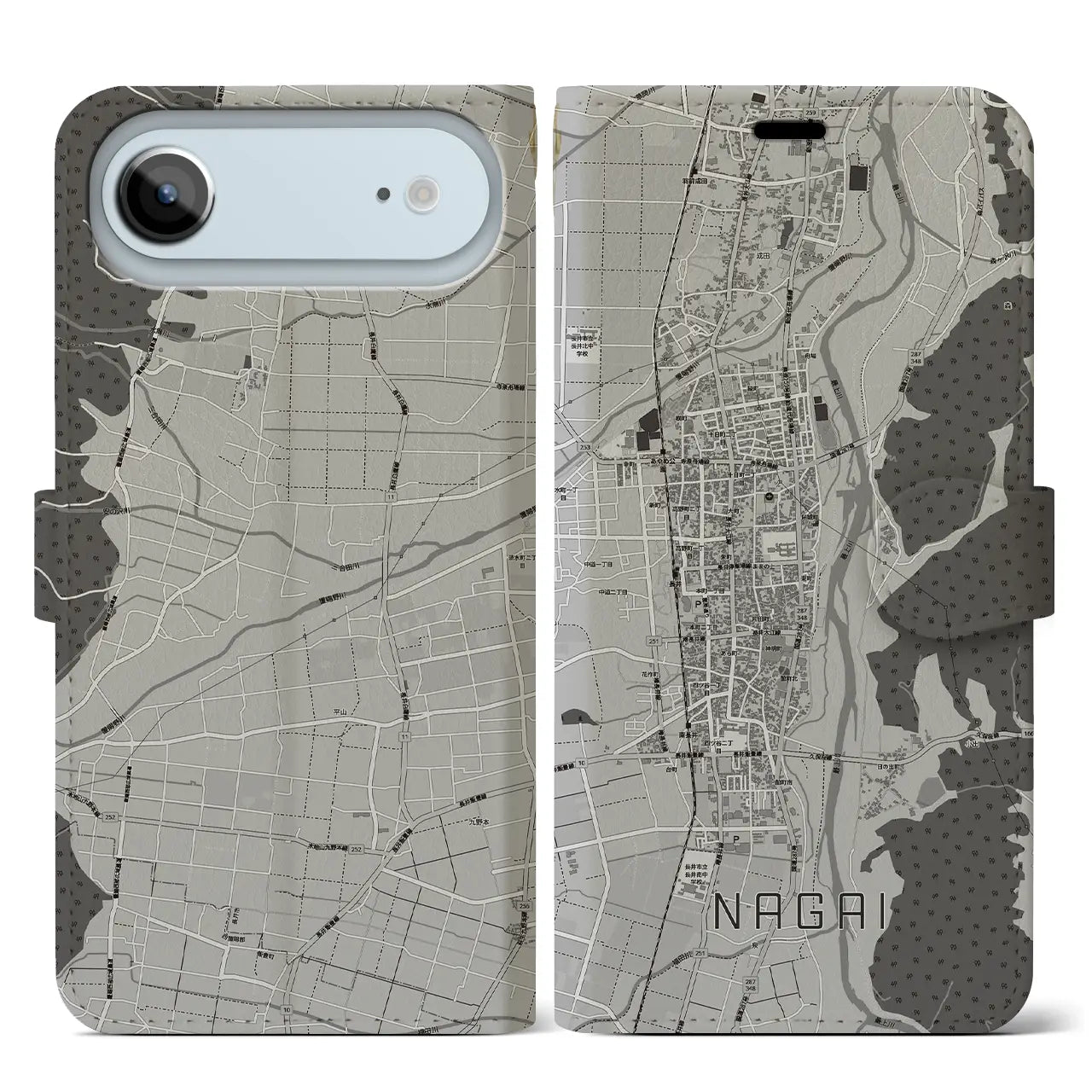 【長井(山形県)】地図柄iPhoneケース(手帳タイプ)