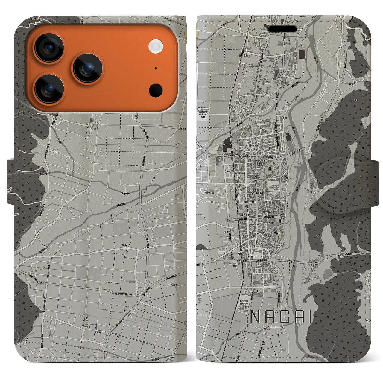 【長井(山形県)】地図柄iPhoneケース(手帳タイプ)