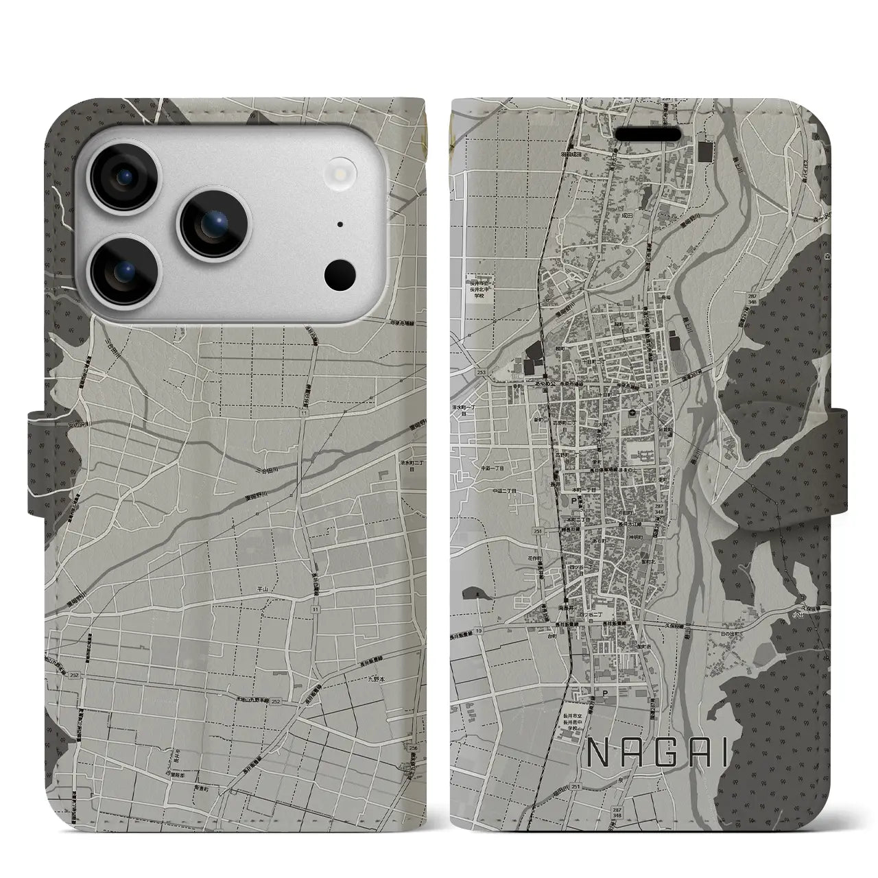 【長井(山形県)】地図柄iPhoneケース(手帳タイプ)