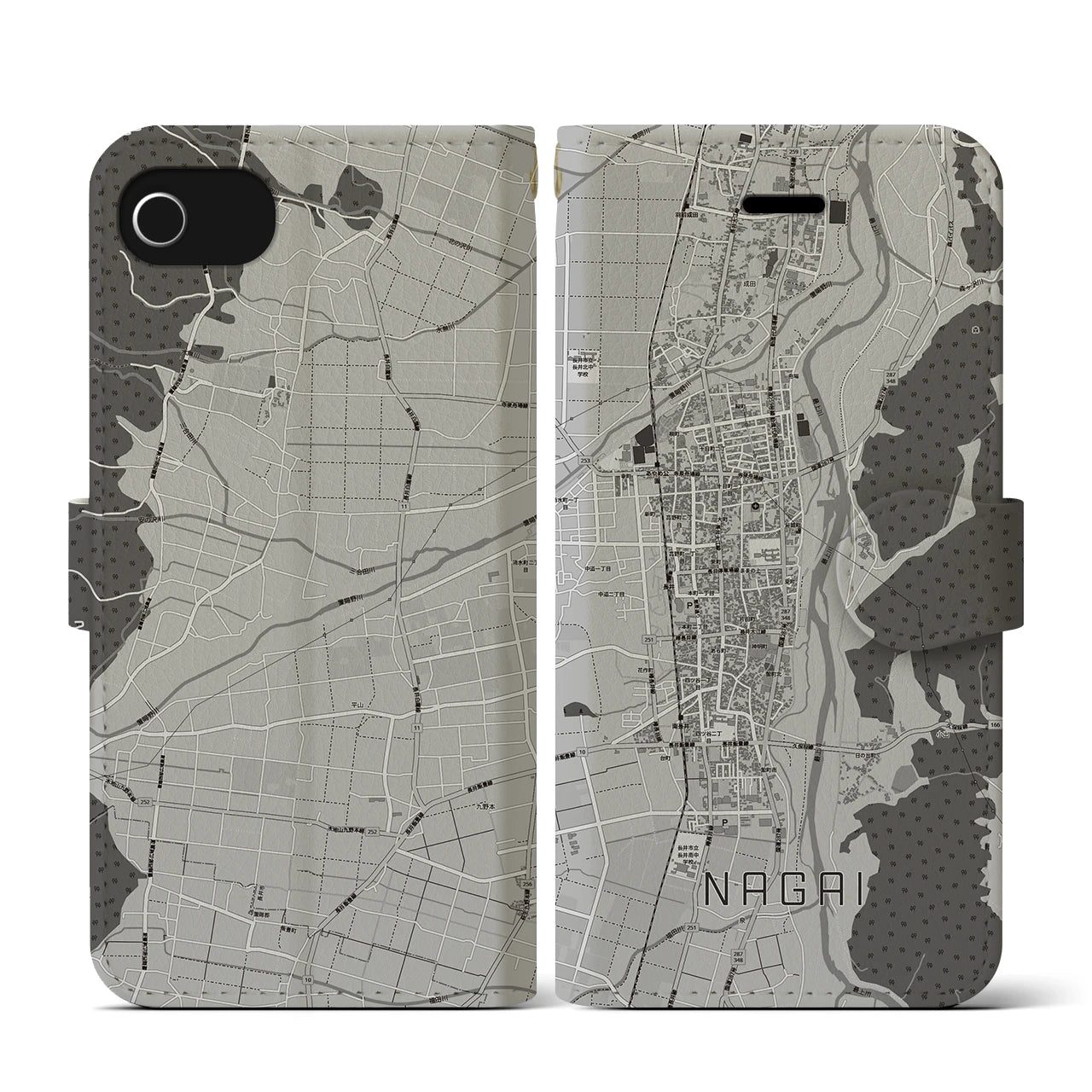 【長井(山形県)】地図柄iPhoneケース(手帳タイプ)