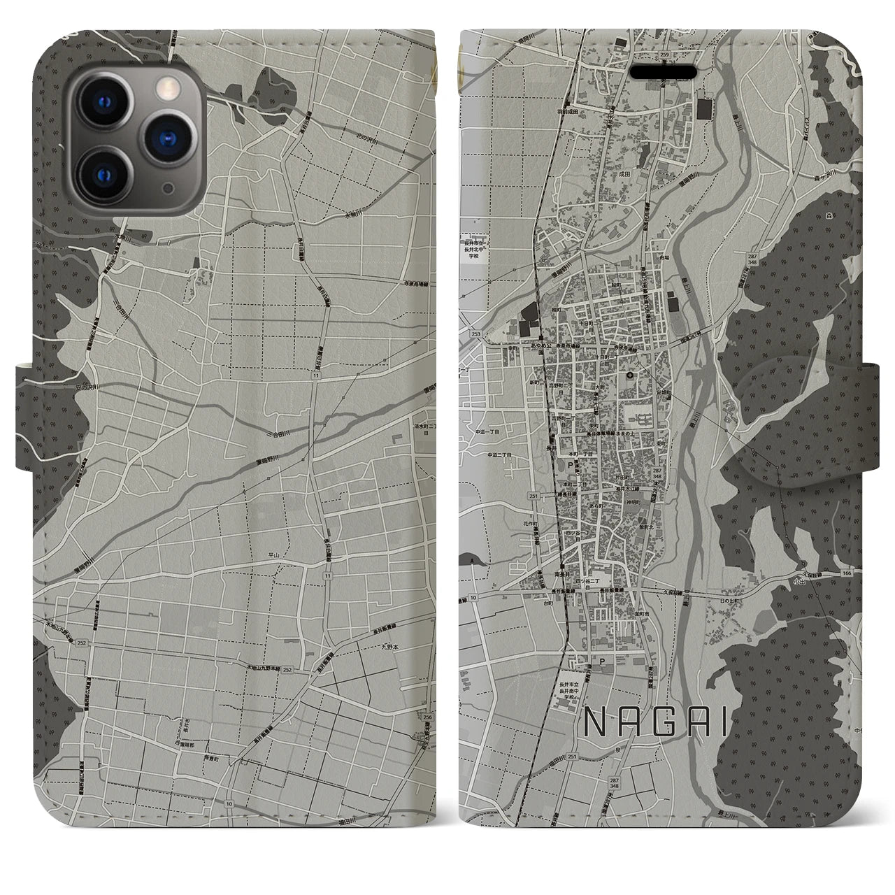 【長井(山形県)】地図柄iPhoneケース(手帳タイプ)