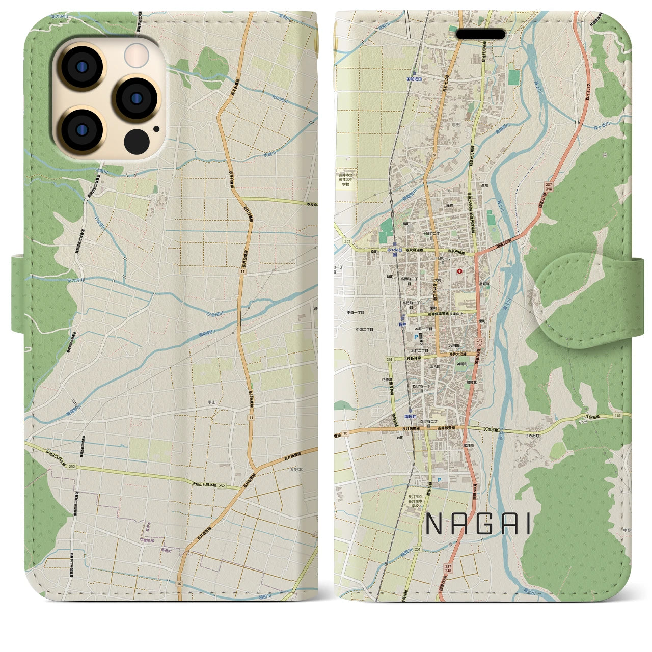 【長井(山形県)】地図柄iPhoneケース(手帳タイプ)