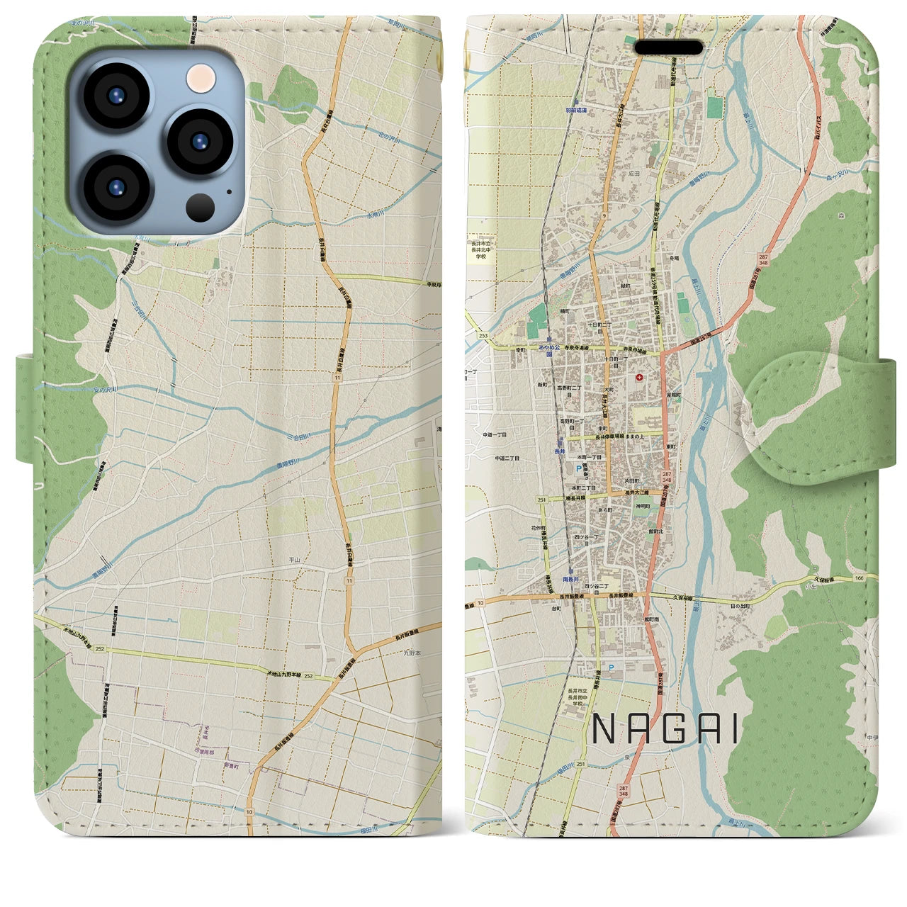 【長井(山形県)】地図柄iPhoneケース(手帳タイプ)