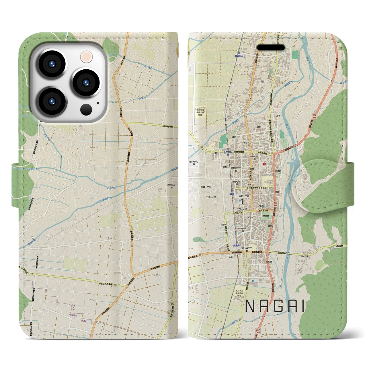 【長井(山形県)】地図柄iPhoneケース(手帳タイプ)