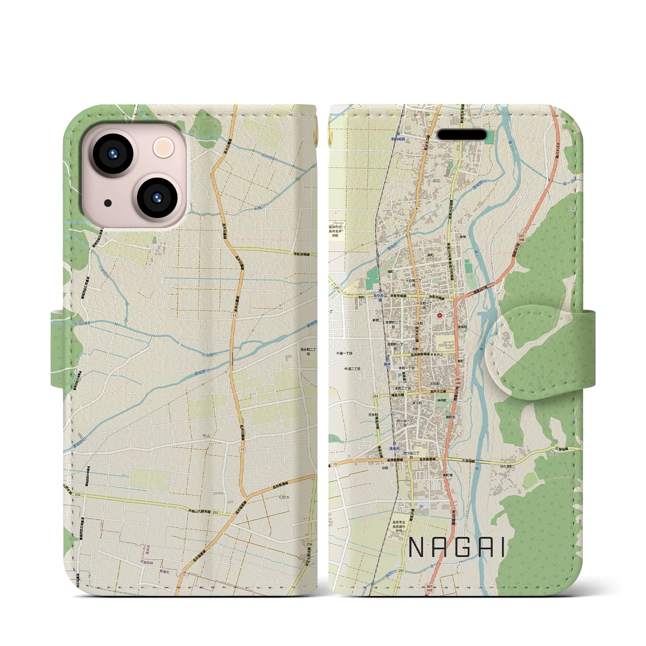 【長井(山形県)】地図柄iPhoneケース(手帳タイプ)