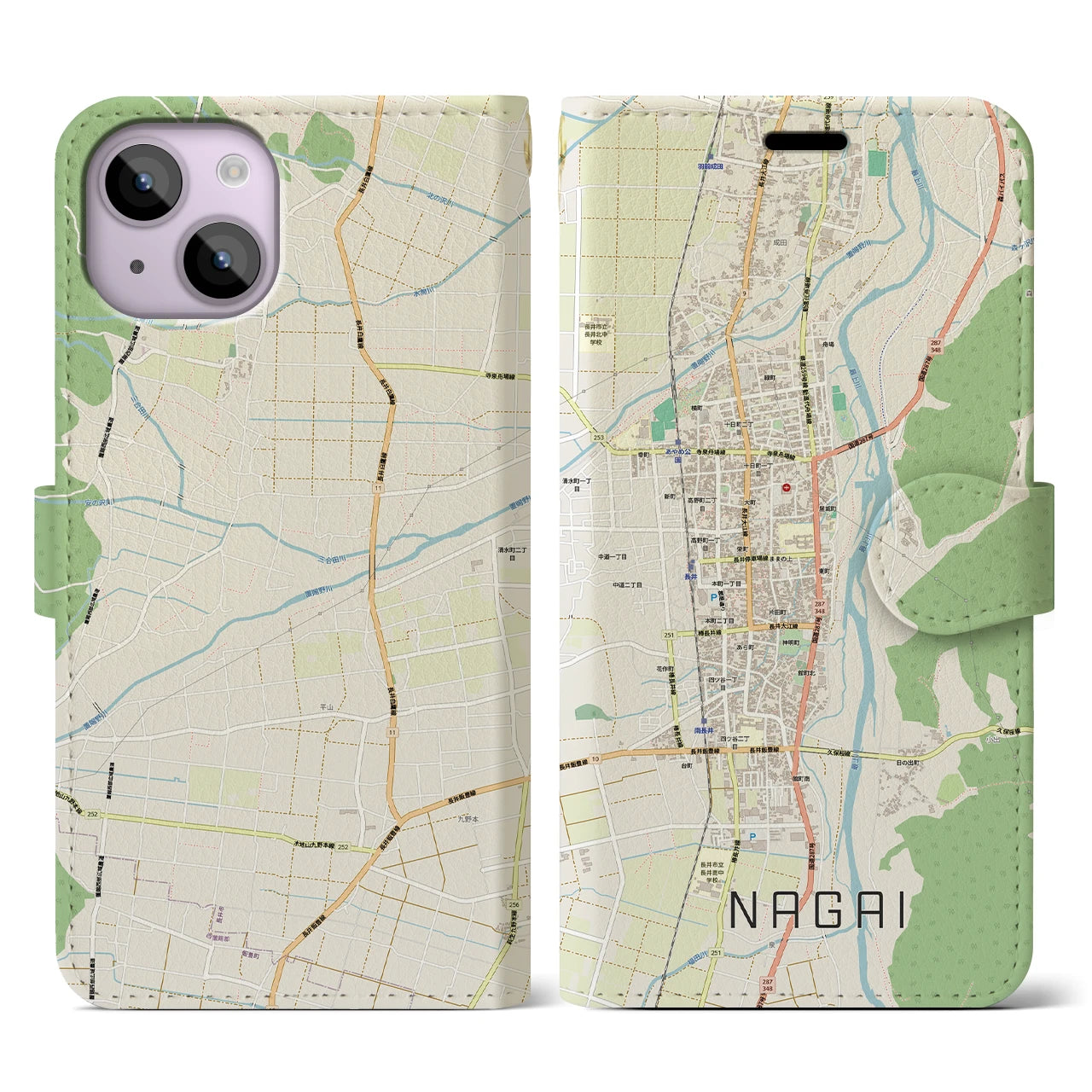 【長井(山形県)】地図柄iPhoneケース(手帳タイプ)