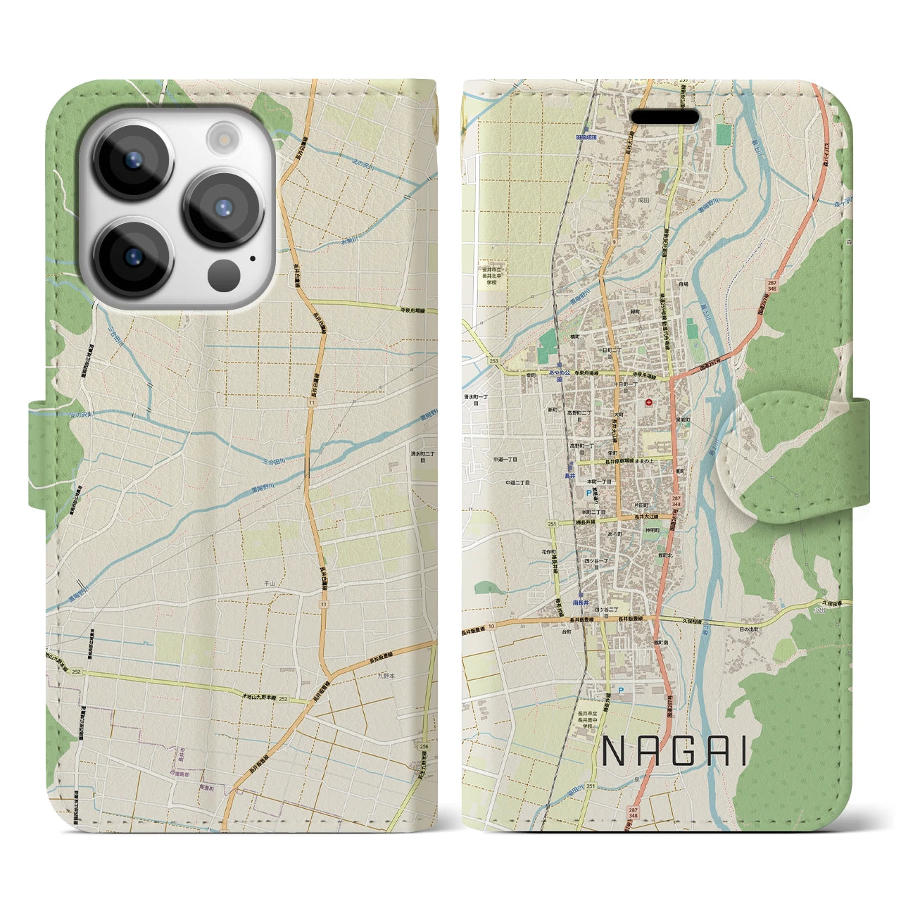 【長井(山形県)】地図柄iPhoneケース(手帳タイプ)