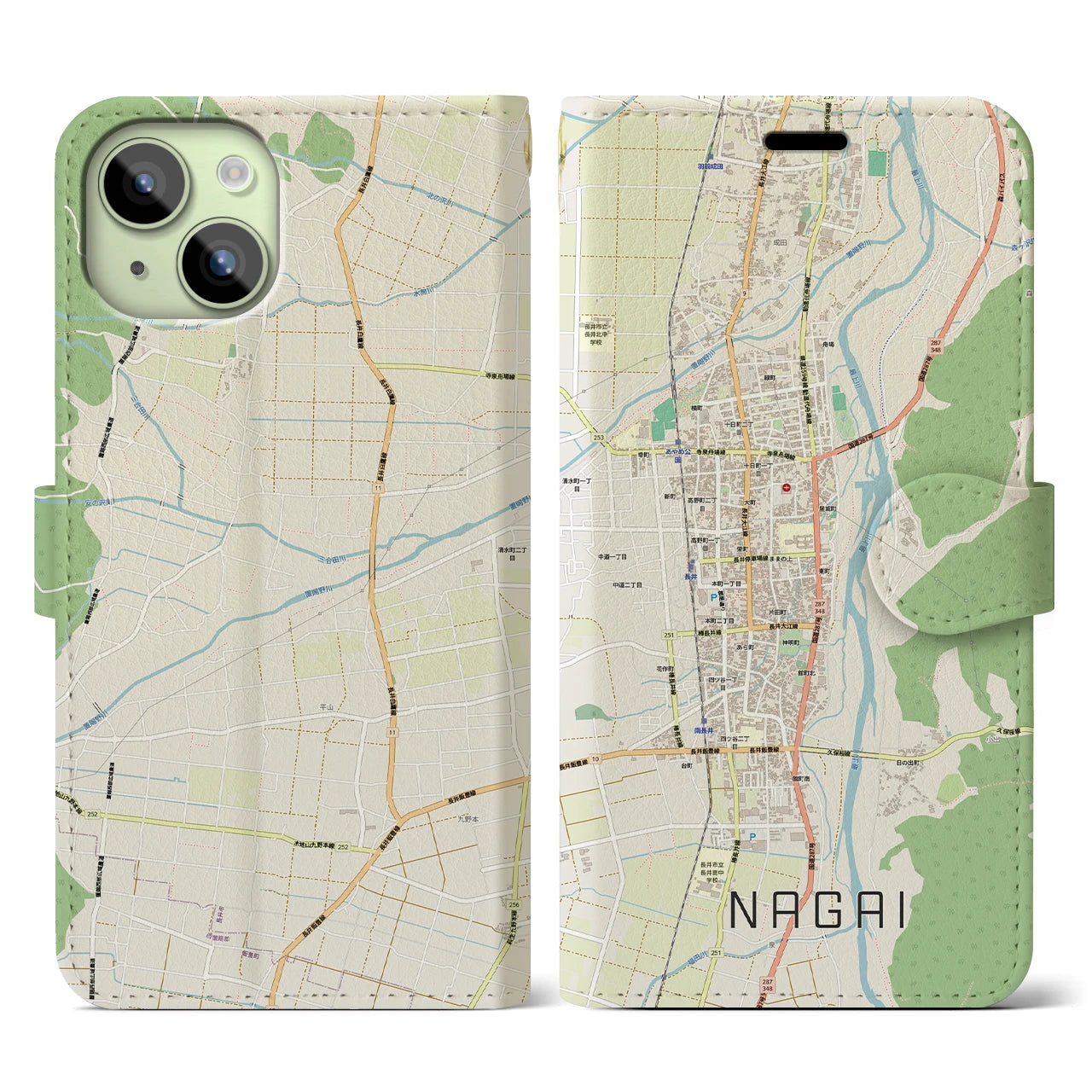 【長井(山形県)】地図柄iPhoneケース(手帳タイプ)