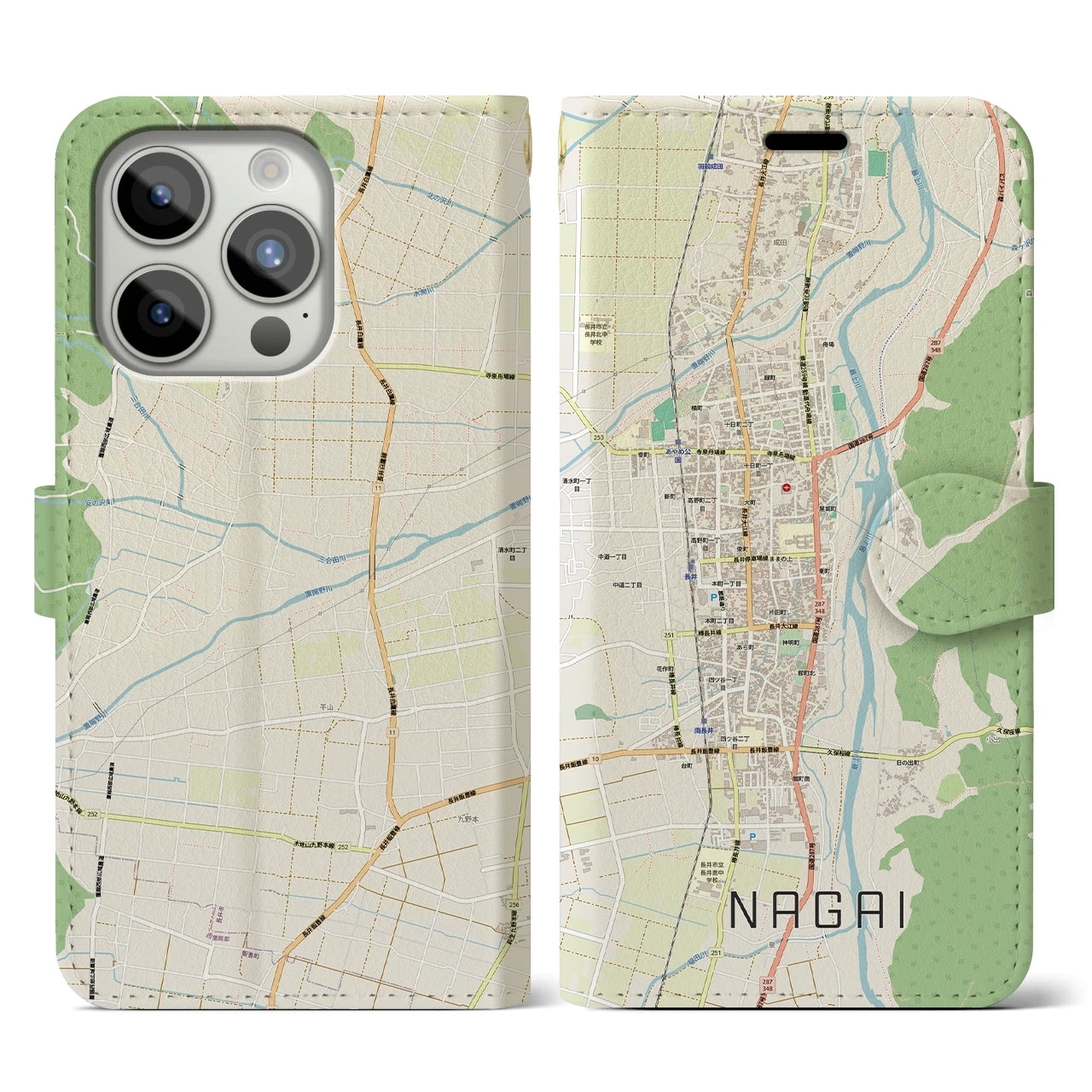 【長井(山形県)】地図柄iPhoneケース(手帳タイプ)