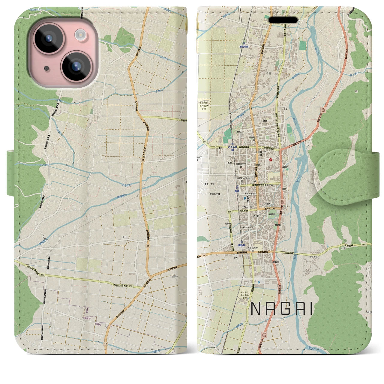 【長井(山形県)】地図柄iPhoneケース(手帳タイプ)