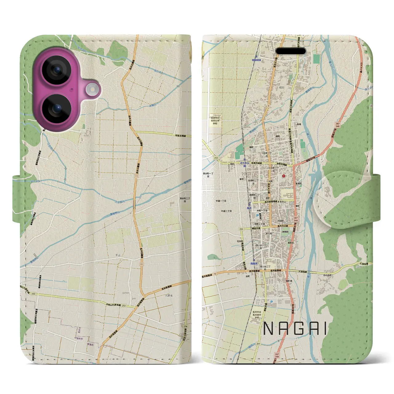 【長井(山形県)】地図柄iPhoneケース(手帳タイプ)