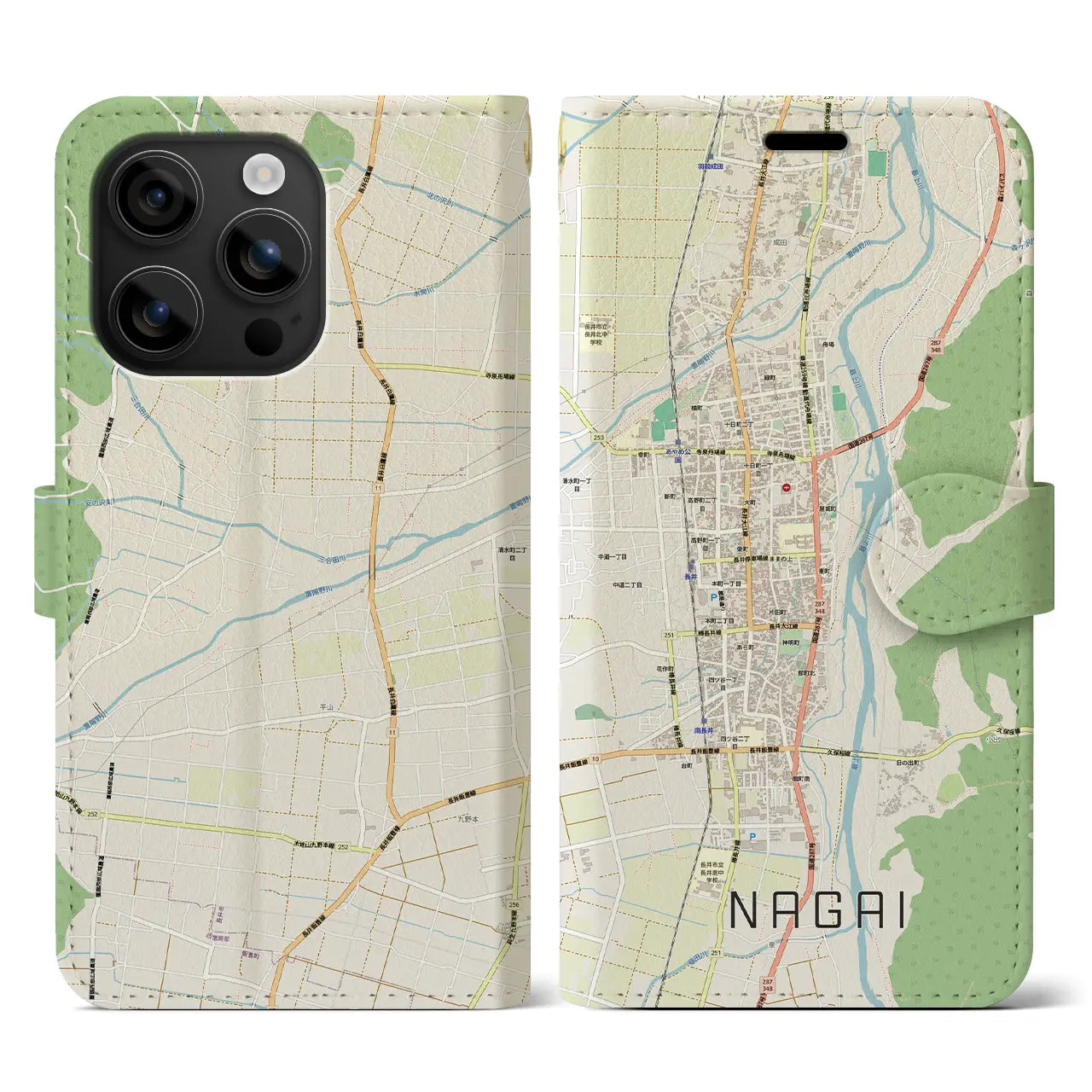 【長井(山形県)】地図柄iPhoneケース(手帳タイプ)