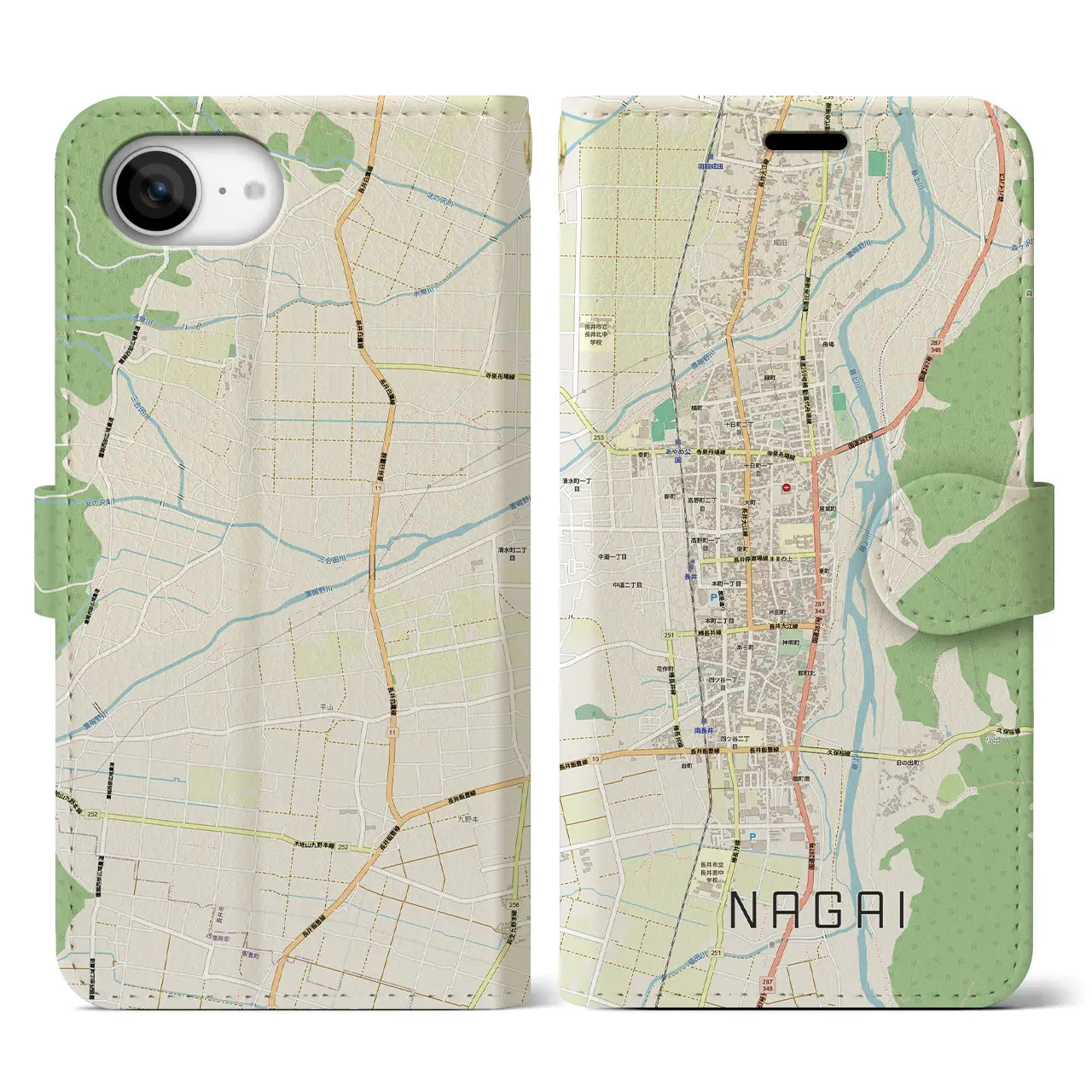 【長井(山形県)】地図柄iPhoneケース(手帳タイプ)