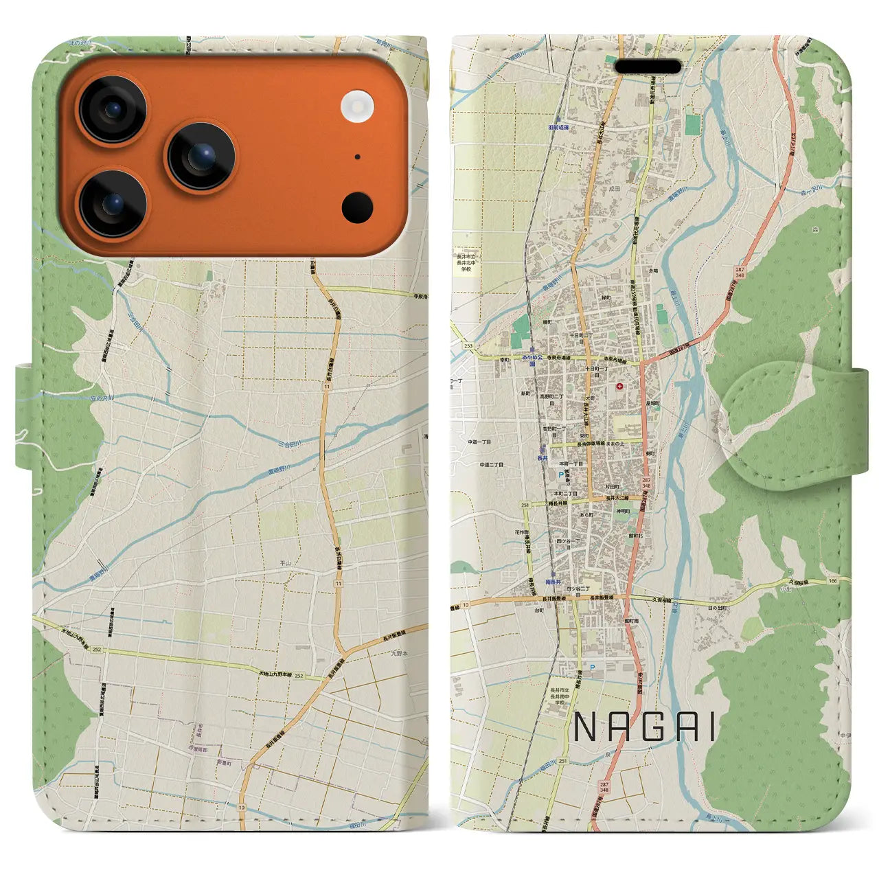 【長井(山形県)】地図柄iPhoneケース(手帳タイプ)モノトーン・iPhone 17 Pro Max 用