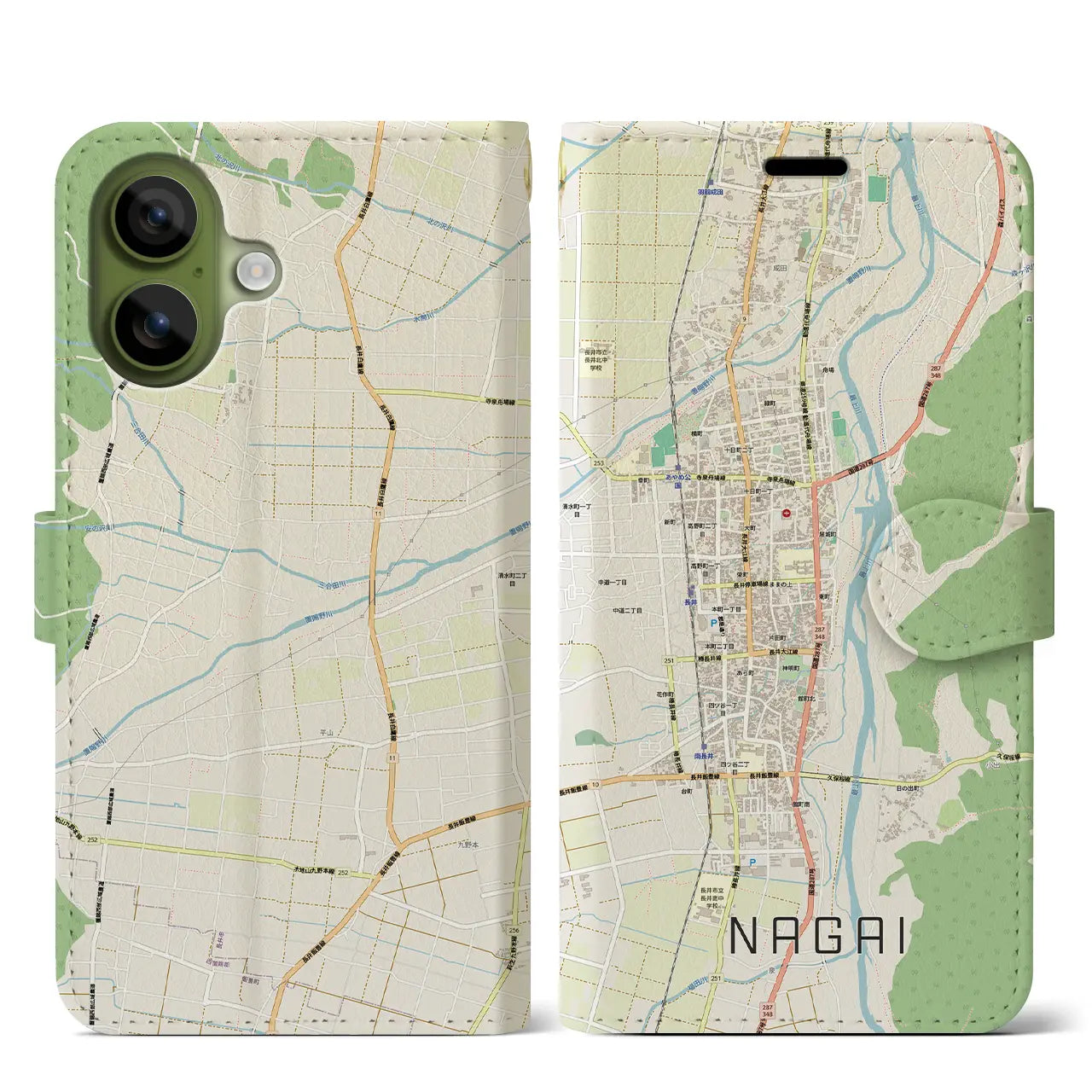 【長井(山形県)】地図柄iPhoneケース(手帳タイプ)