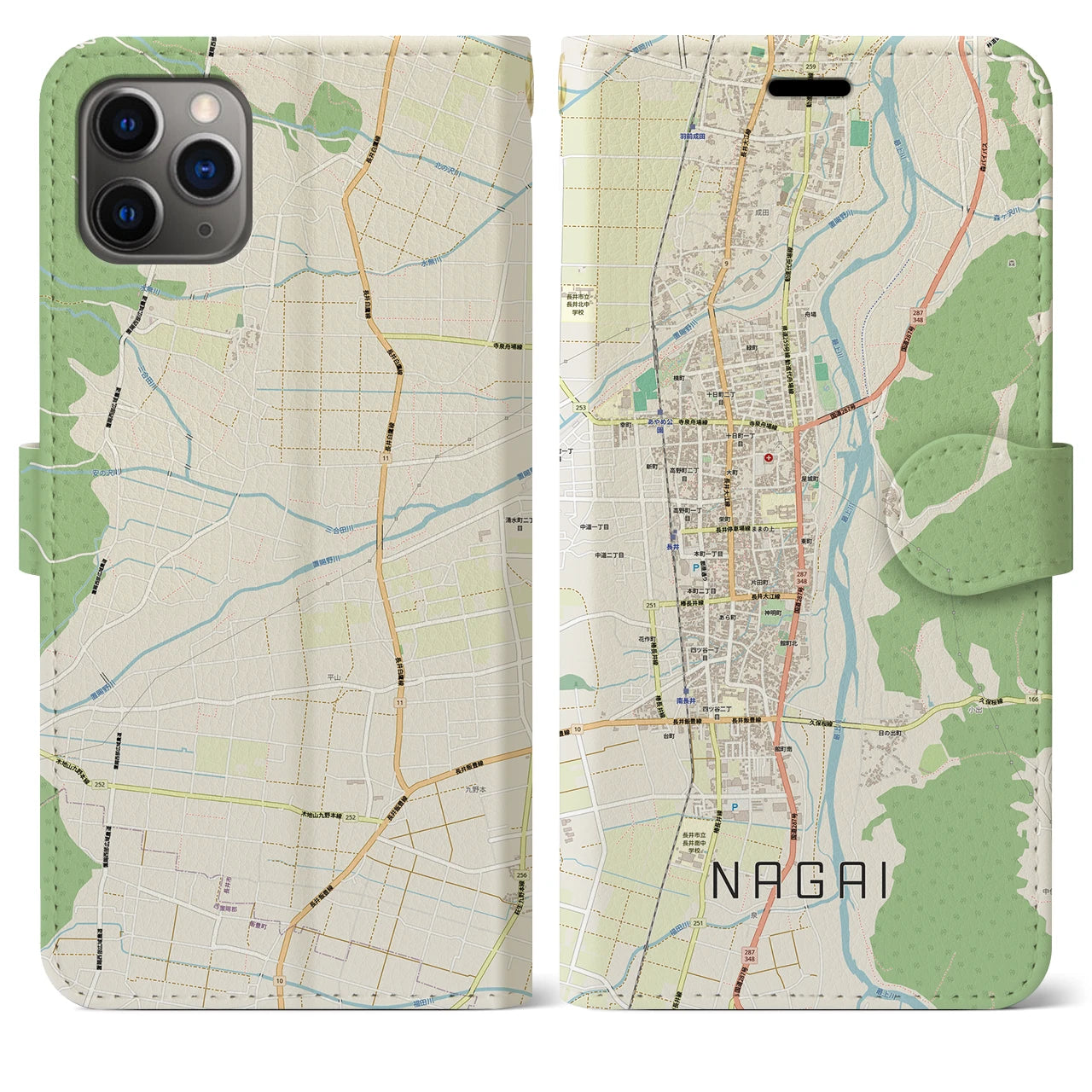 【長井(山形県)】地図柄iPhoneケース(手帳タイプ)