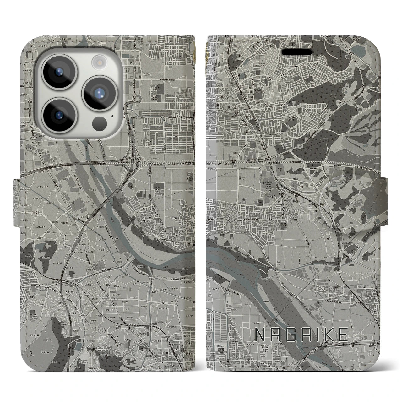 【長池(京都府)】地図柄iPhoneケース(手帳タイプ)