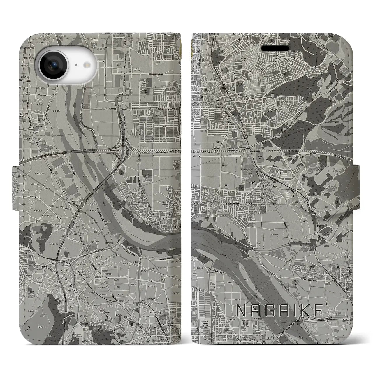 【長池(京都府)】地図柄iPhoneケース(手帳タイプ)