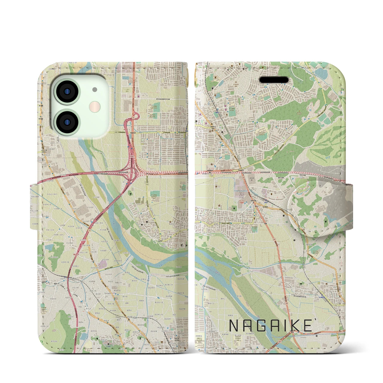 【長池(京都府)】地図柄iPhoneケース(手帳タイプ)