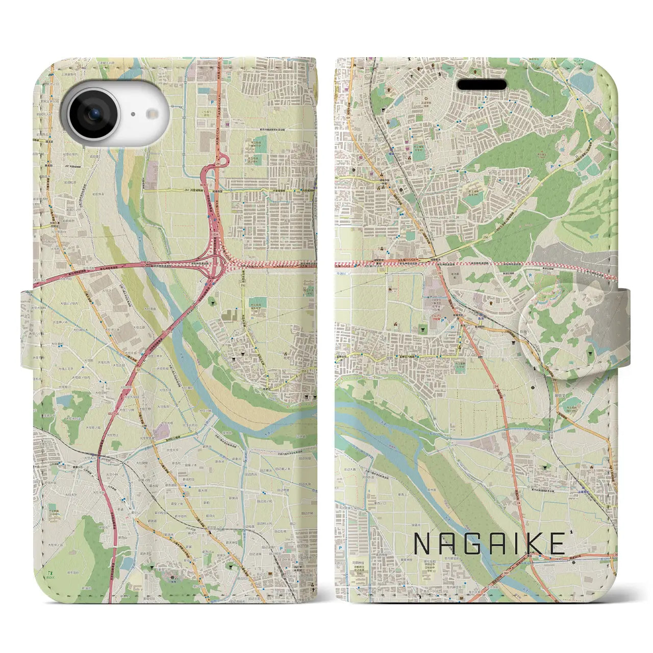 【長池(京都府)】地図柄iPhoneケース(手帳タイプ)