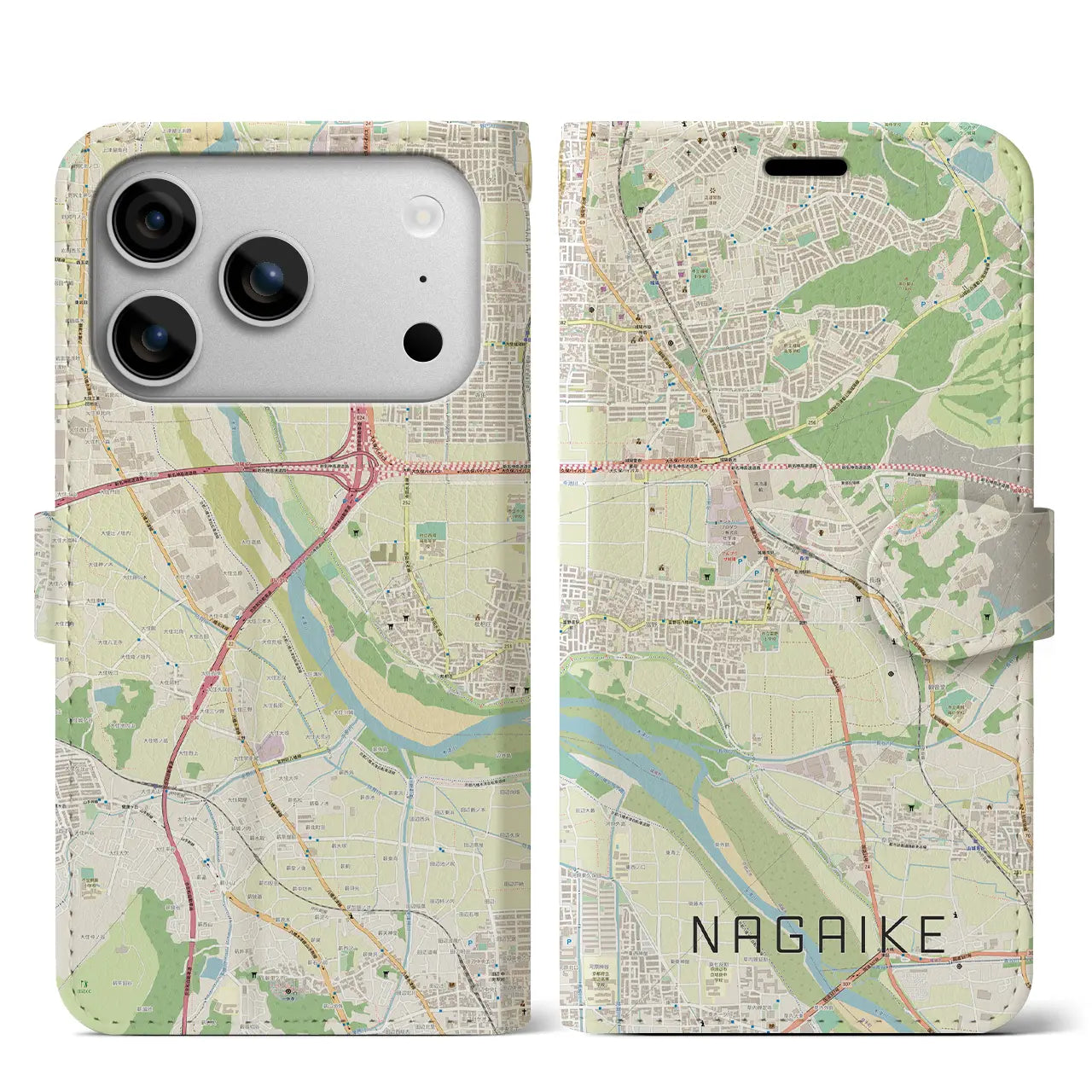 【長池(京都府)】地図柄iPhoneケース(手帳タイプ)