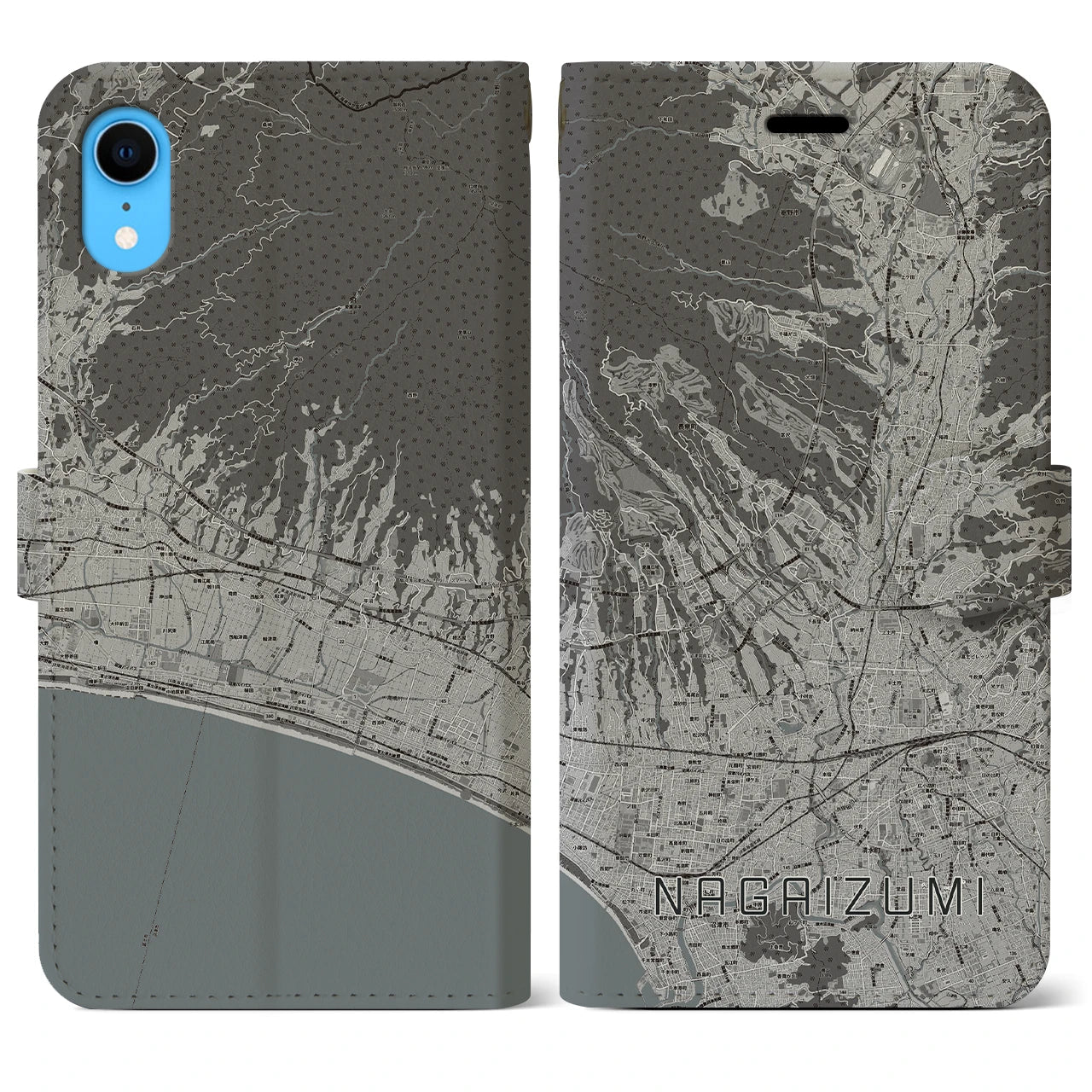 【長泉(静岡県)】地図柄iPhoneケース(手帳タイプ)モノトーン・iPhone XR 用