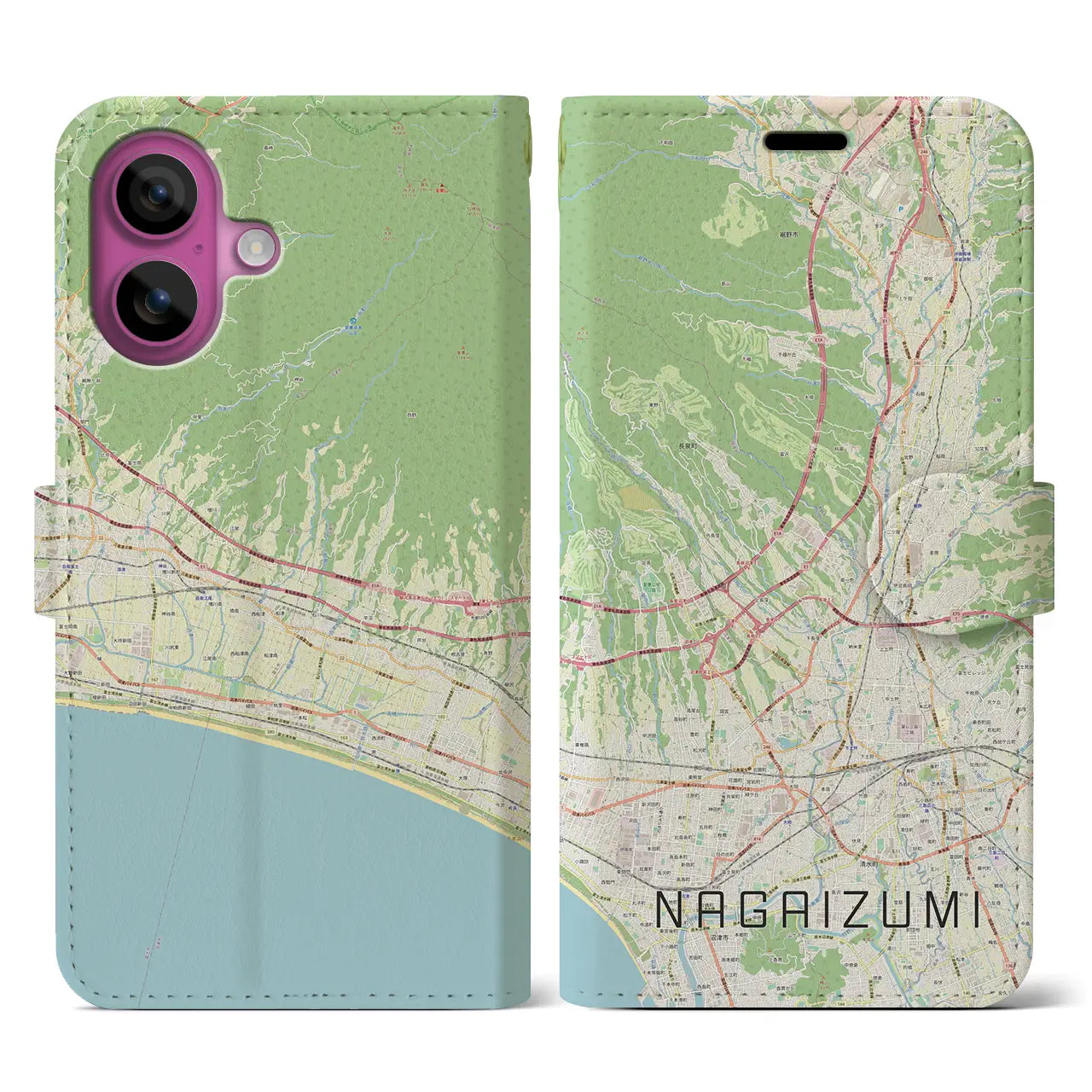 【長泉(静岡県)】地図柄iPhoneケース(手帳タイプ)ナチュラル・iPhone 16 Pro 用