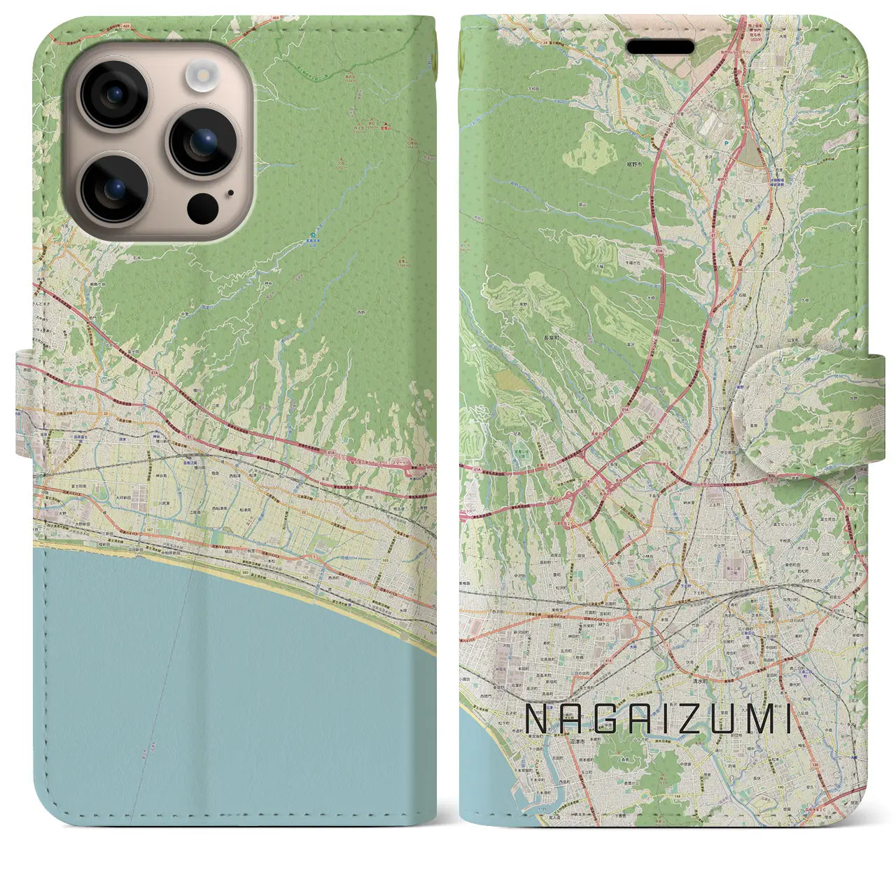 【長泉(静岡県)】地図柄iPhoneケース(手帳タイプ)ナチュラル・iPhone 16 Plus 用