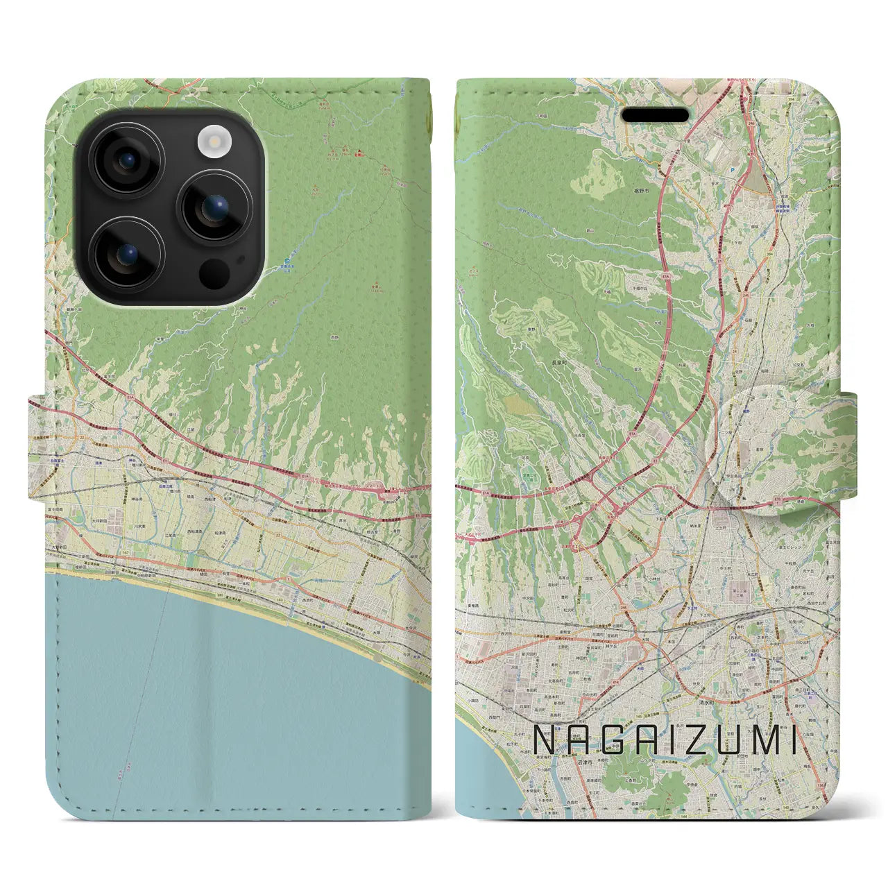 【長泉(静岡県)】地図柄iPhoneケース(手帳タイプ)ナチュラル・iPhone 16 用