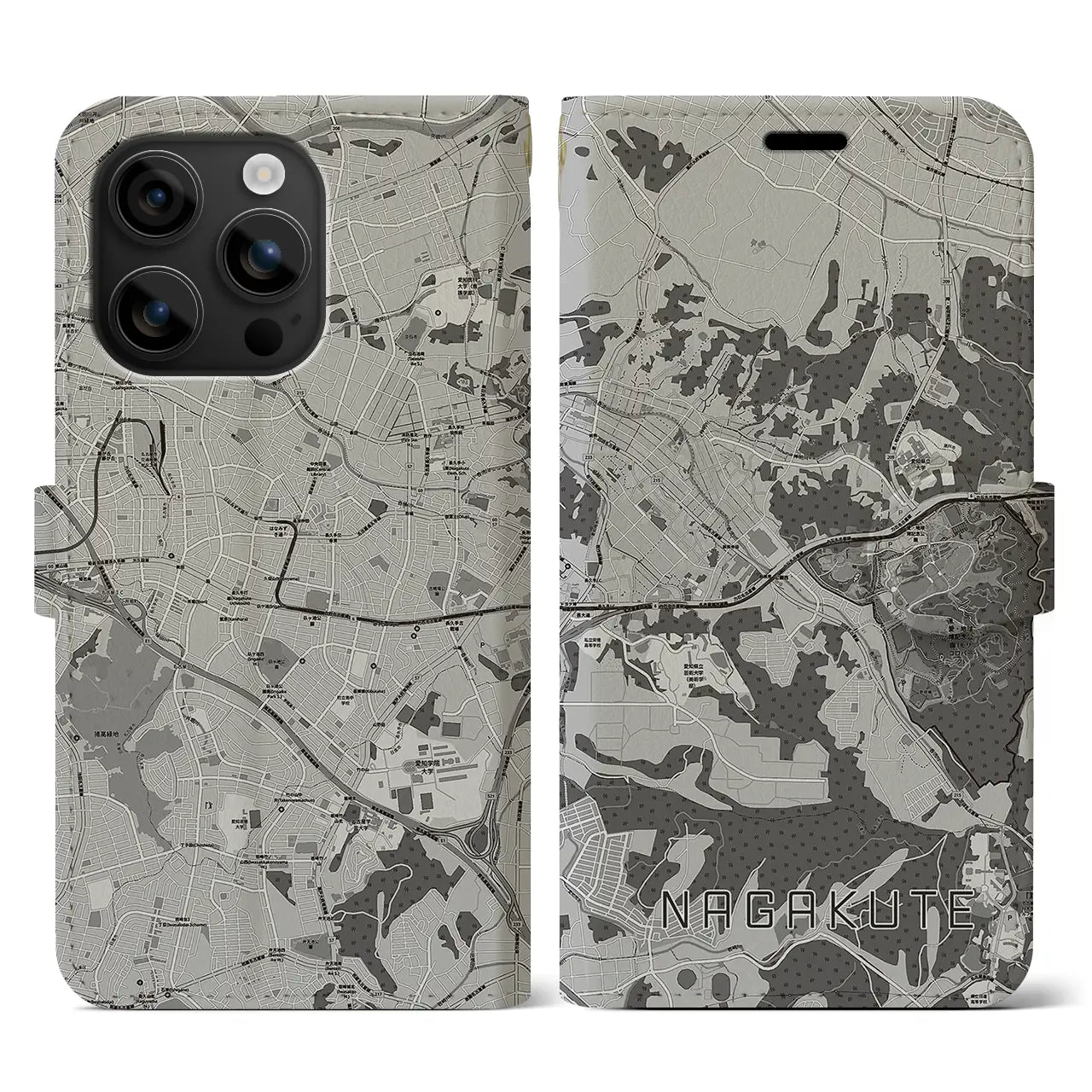 【長久手(愛知県)】地図柄iPhoneケース(手帳タイプ)モノトーン・iPhone 16 用