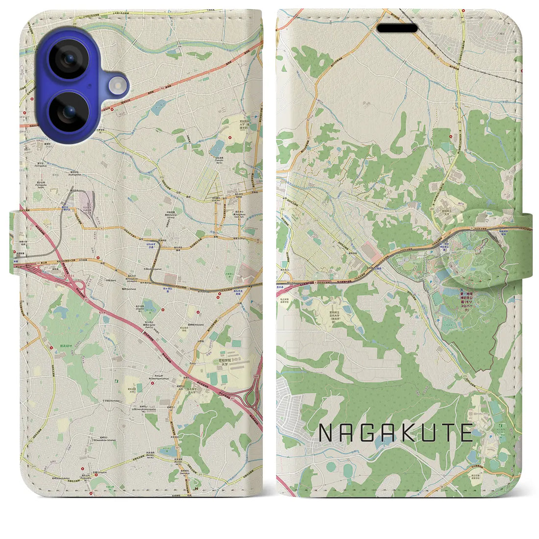 【長久手(愛知県)】地図柄iPhoneケース(手帳タイプ)ナチュラル・iPhone 16 Pro Max 用