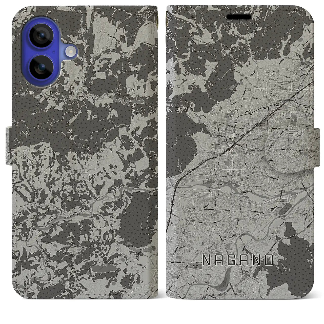 【長野(長野県)】地図柄iPhoneケース(手帳タイプ)モノトーン・iPhone 16 Pro Max 用