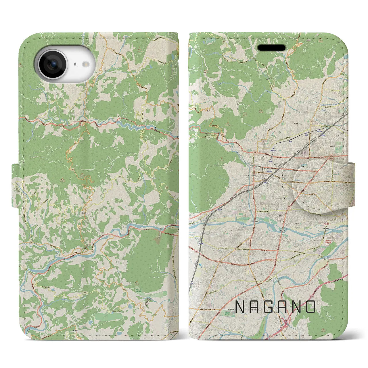 【長野(長野県)】地図柄iPhoneケース(手帳タイプ)