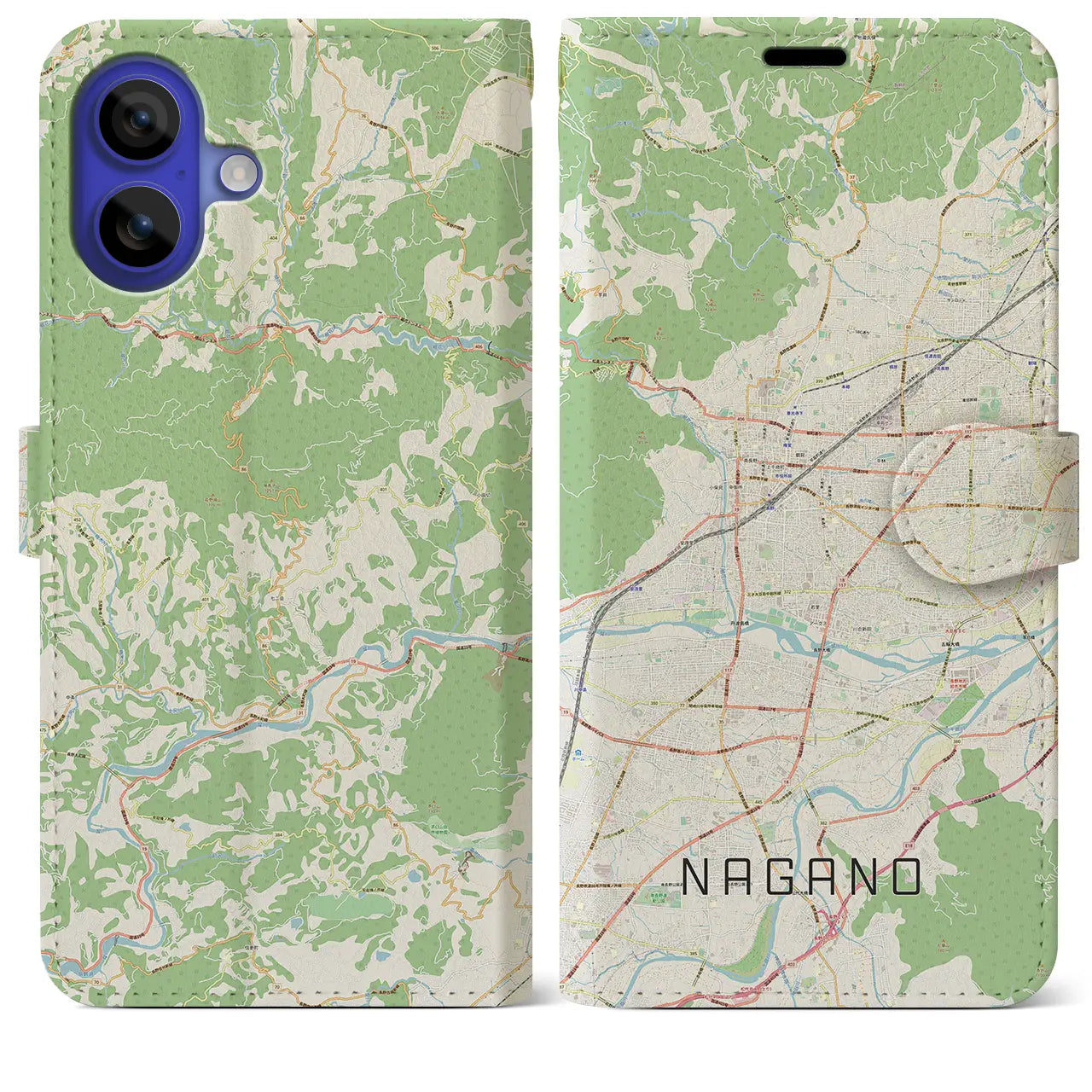 【長野(長野県)】地図柄iPhoneケース(手帳タイプ)ナチュラル・iPhone 16 Pro Max 用