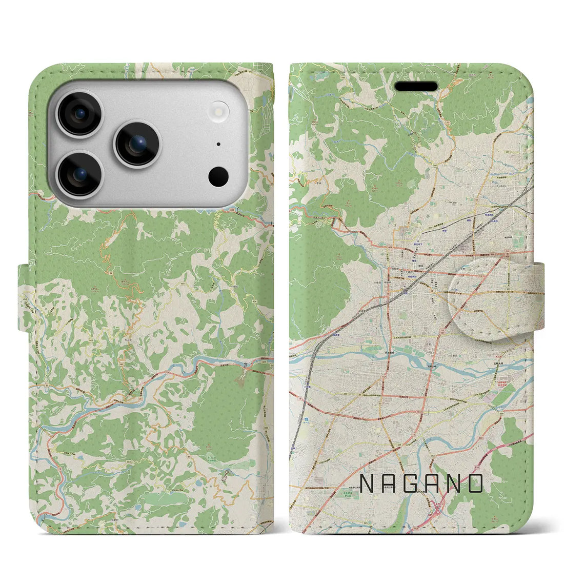 【長野(長野県)】地図柄iPhoneケース(手帳タイプ)ナチュラル・iPhone 17 Pro Max 用