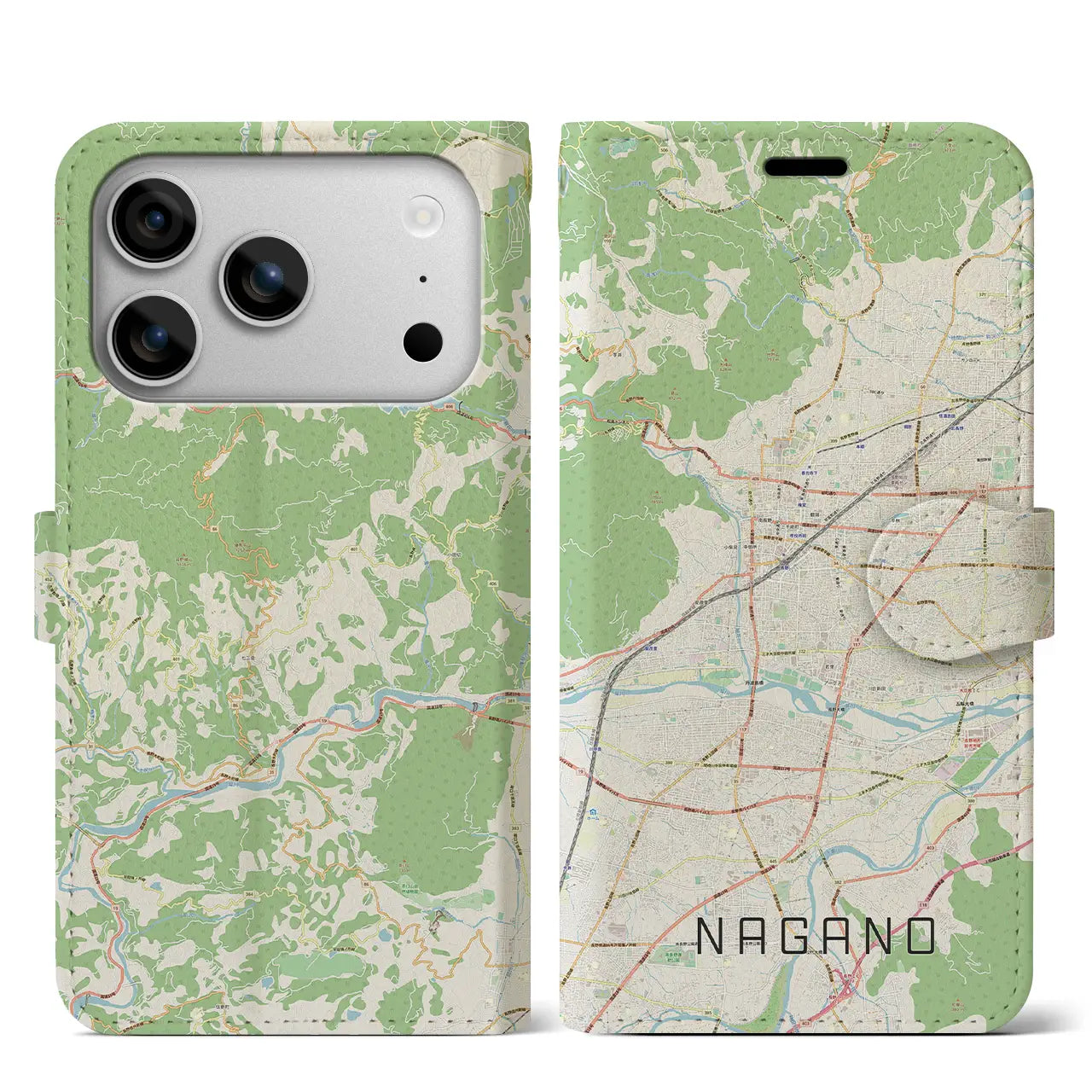 【長野(長野県)】地図柄iPhoneケース(手帳タイプ)ナチュラル・iPhone 17 Pro Max 用